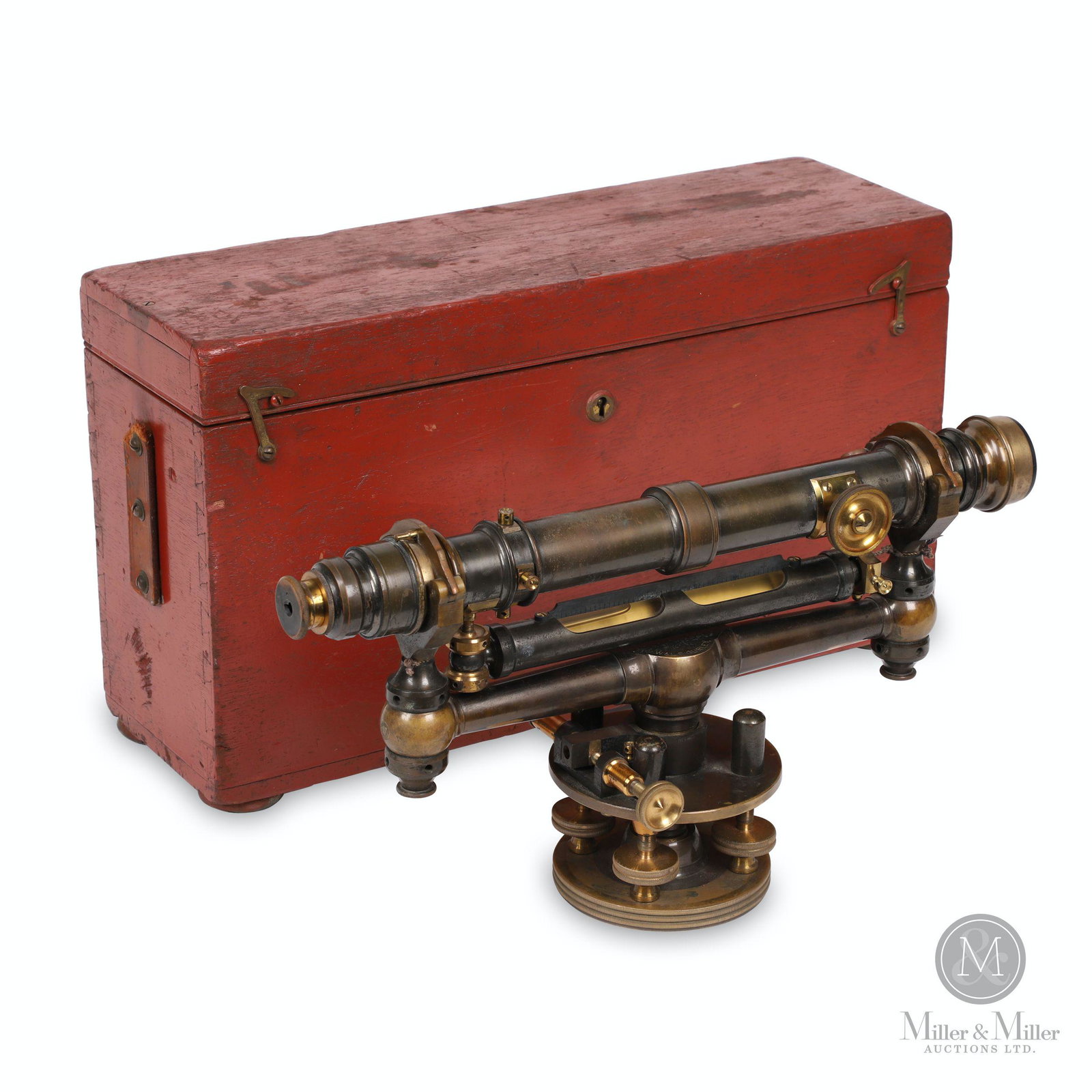 W & L. E. Gurley Transit Level: American. 1910. Solid brass. A fine brass surveyor's level. Tagged, "W & L.E. Gurley, Troy NY USA", inner case lid. 17 x 5.5 x 10" (H). Retained in original case.