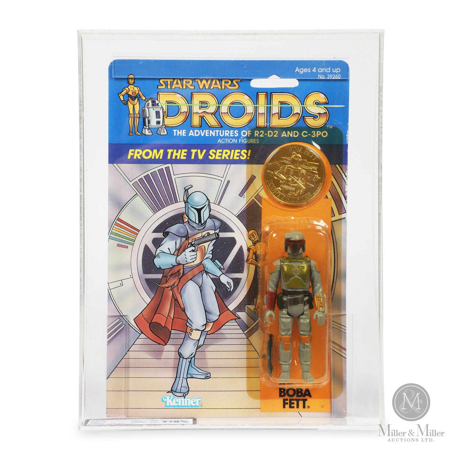 Kenner, Star Wars Droids "Boba Fett" Action Figure: American. 1985. Marked, "Lucasfilm Ltd (LFL) 1985. All rights reserved. Kenner Products. A Div of CPG Products Corp., Authorized User: Kenner is a trademark of CPG Products Corp., by its Div. Kenner P