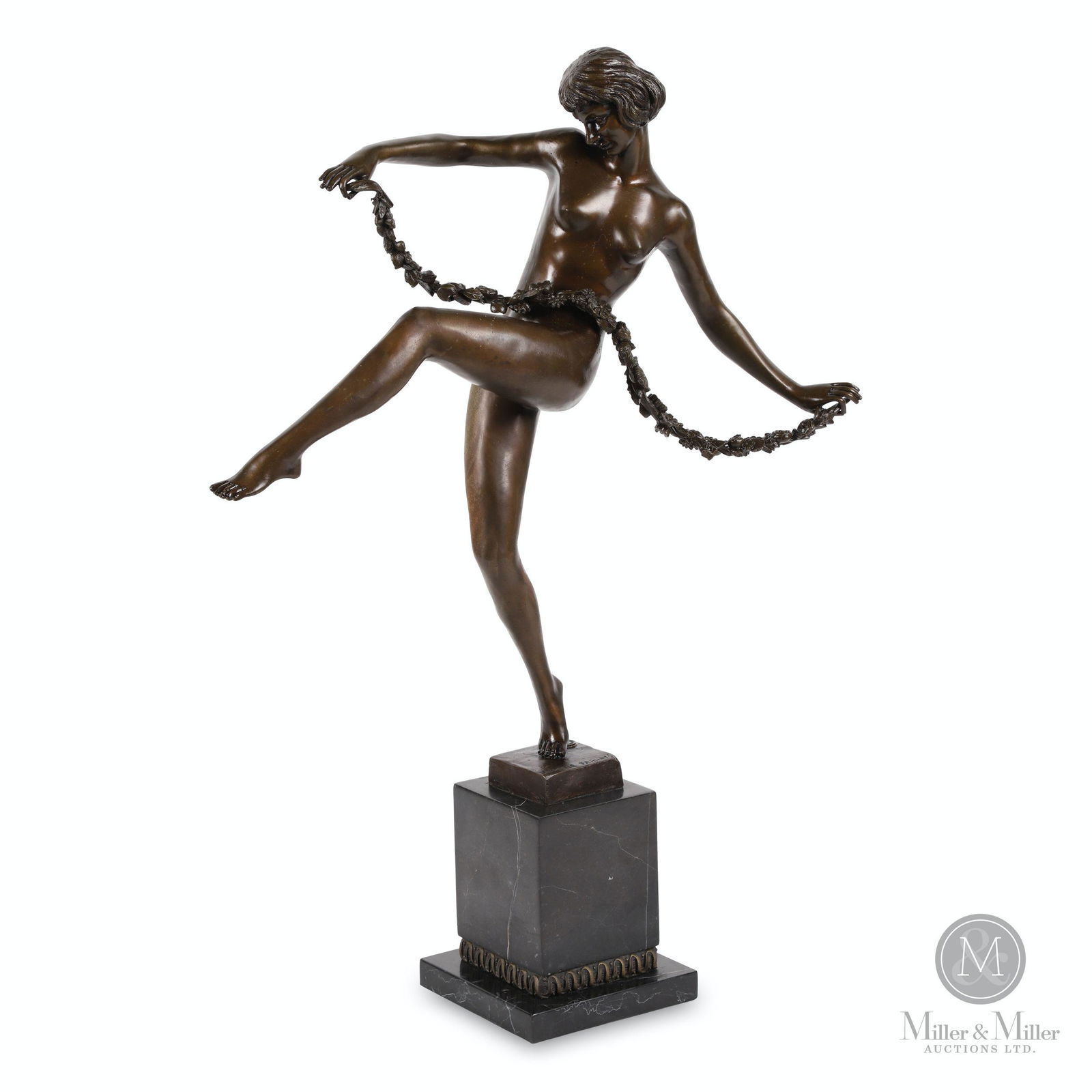 Pierre Le Faguays, Bronze Nude Statue: French. Late 20th Century. Patinated bronze on marble plinth. Mounted to marble plinth. Signed, "Pierrele Faguays". Stamped, "Bronze Garanti Paris - J.B Deposee / A1236", base of bronze. 21.5" (H).