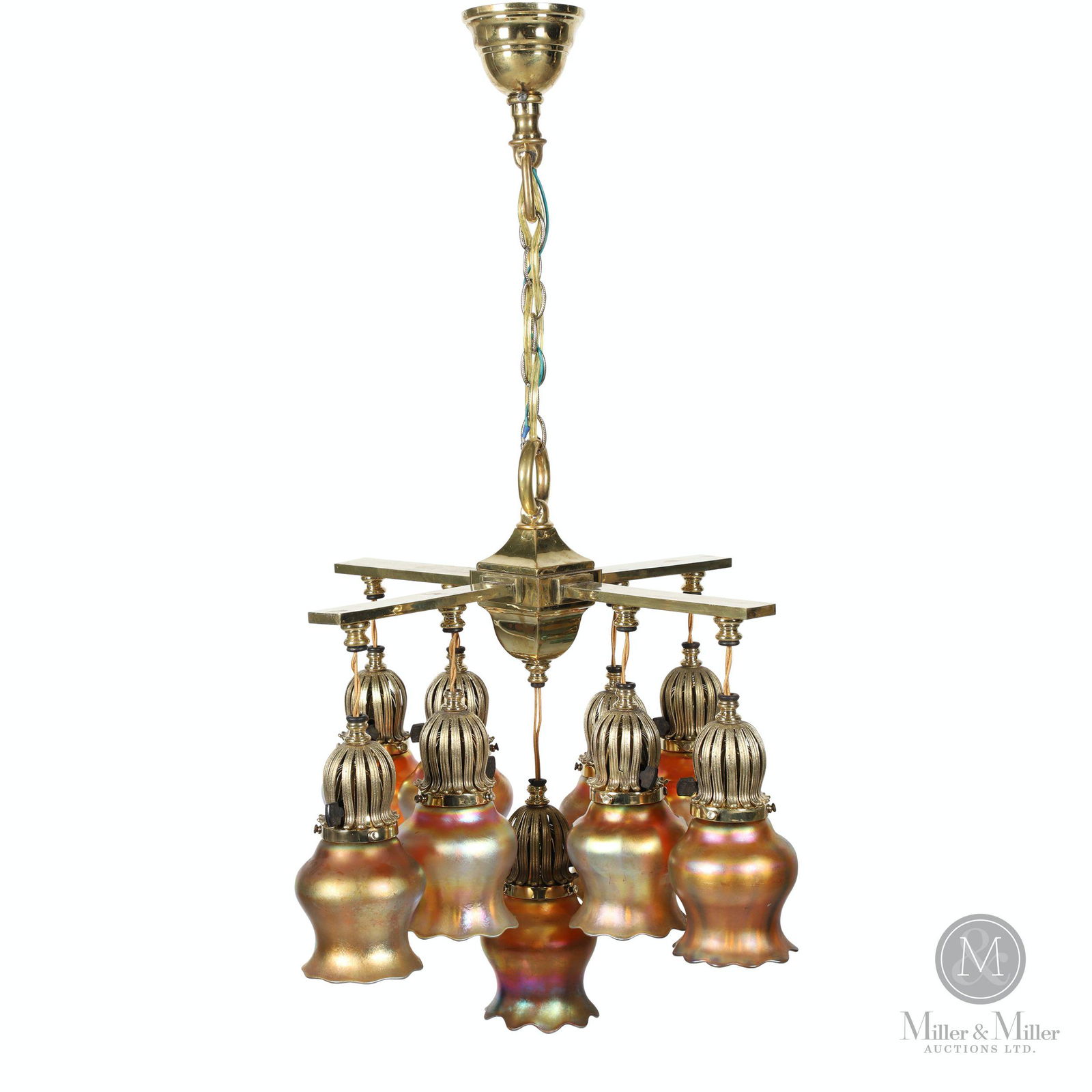 Edwardian 9 Steuben Shade Hanging Light Fixture (1 of 12)