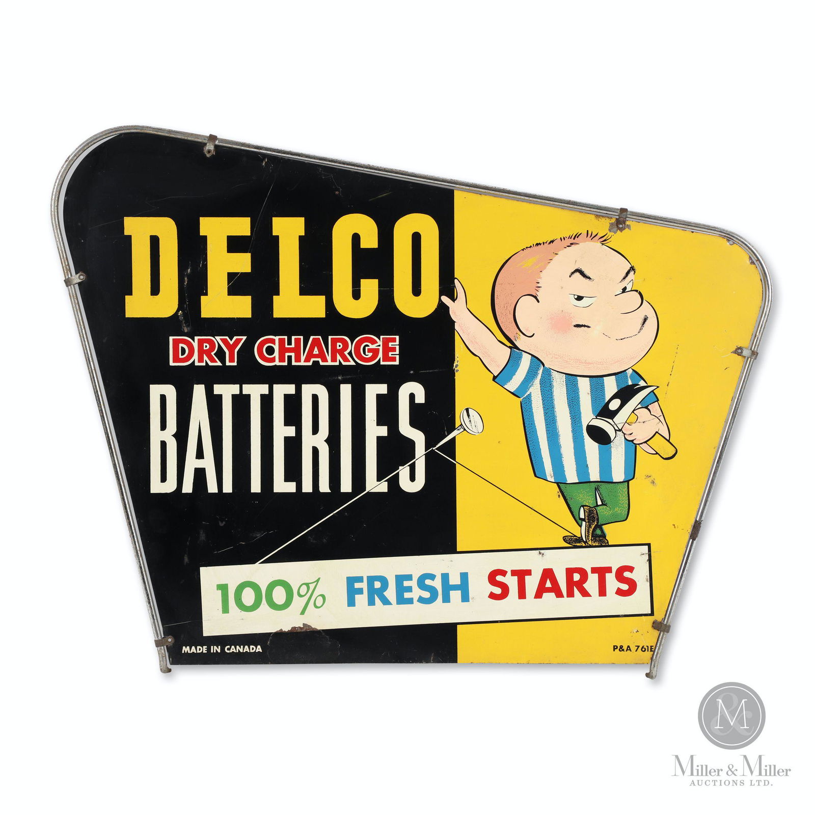 Delco Batteries "Freshie Boy" Tin Litho Rack Sign (1 of 5)