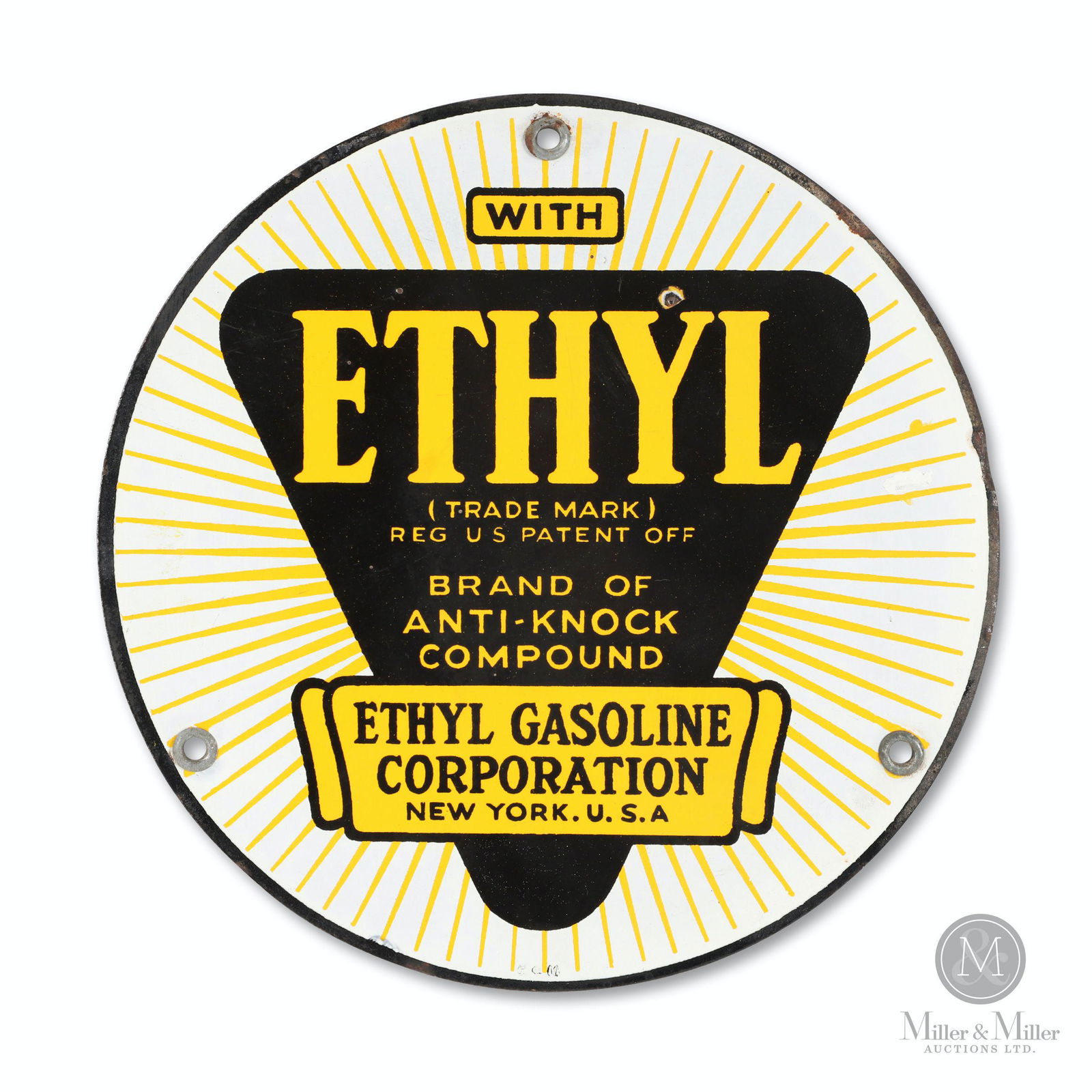 For Auction Ethyl AntiKnock Compound Porcelain Gas Pump Sign (0161