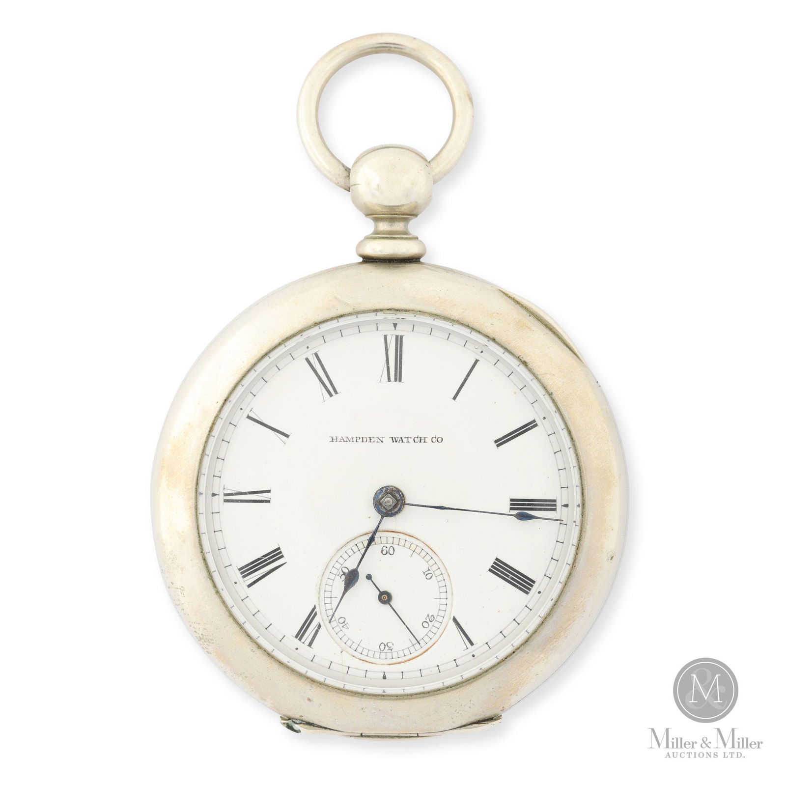 Hampden Watch Co., 18S 7J Model 1 "P.C.Woods": American. 1885. Silverine case. Movement serial no. 364,022. 18 size. After winding, watch was found to be running at the time of cataloguing. It has not been tested for timekeeping accuracy and may r