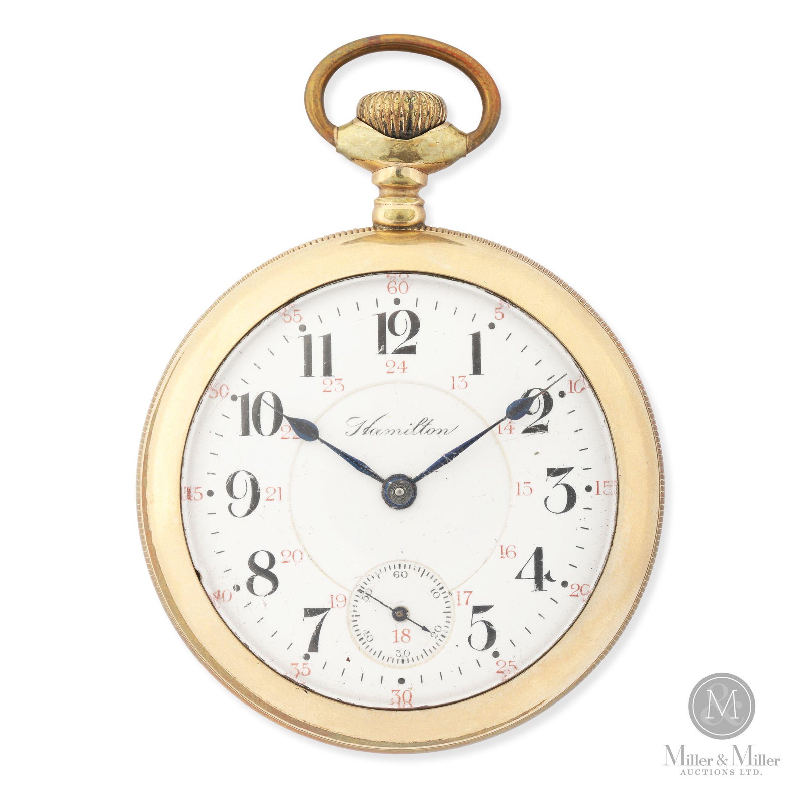 Hamilton, 18S 21J Model "940": American. 1908. Gold filled case. Movement serial no. 966,064, case marked, "Fortune 886,398". 18 size. After winding, watch was found to be running at the time of cataloguing. It has not been tested 