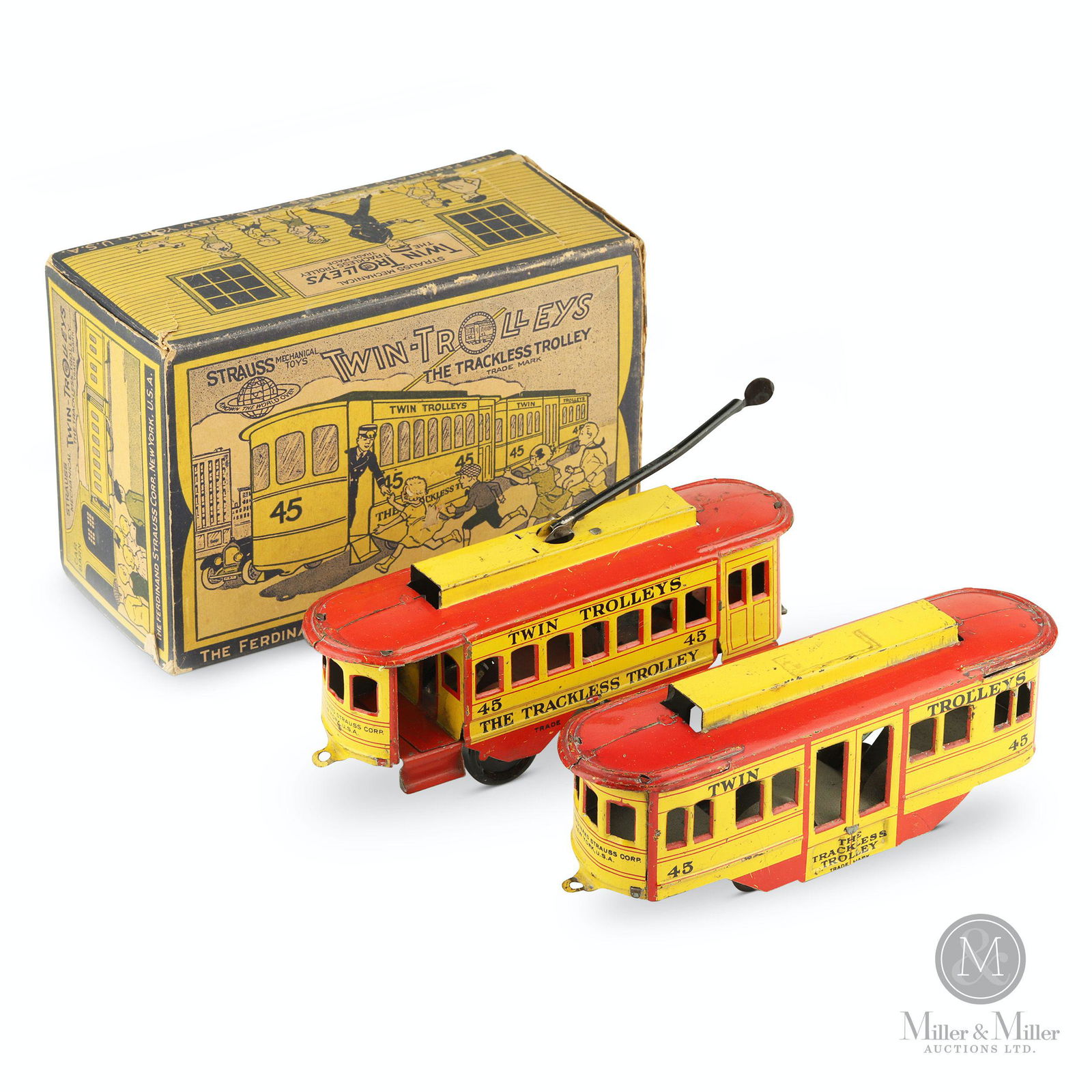 Ferdinand Strauss, Tin Litho Twin Trolleys Toy (1 of 13)