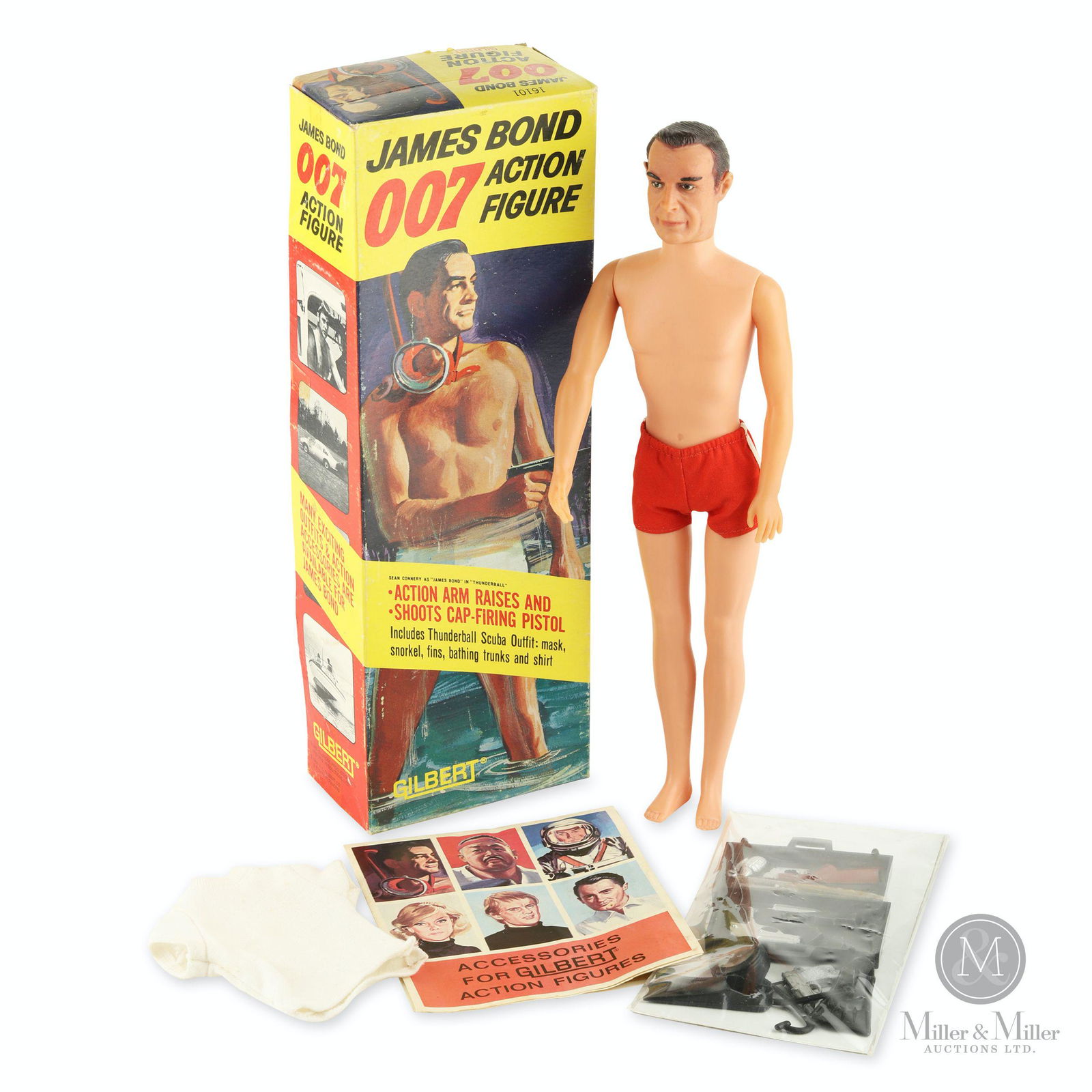 Gilbert, James Bond 007 Thunderball Action Figure: American. 1965. Painted rubber with fabric and plastic components. Marked, "Copyright 1965 Glidrose Productions Ltd. and EON Productions Ltd" and "Copyright 1965 A.C. Gilbert Co. U.S. Patent Pending".