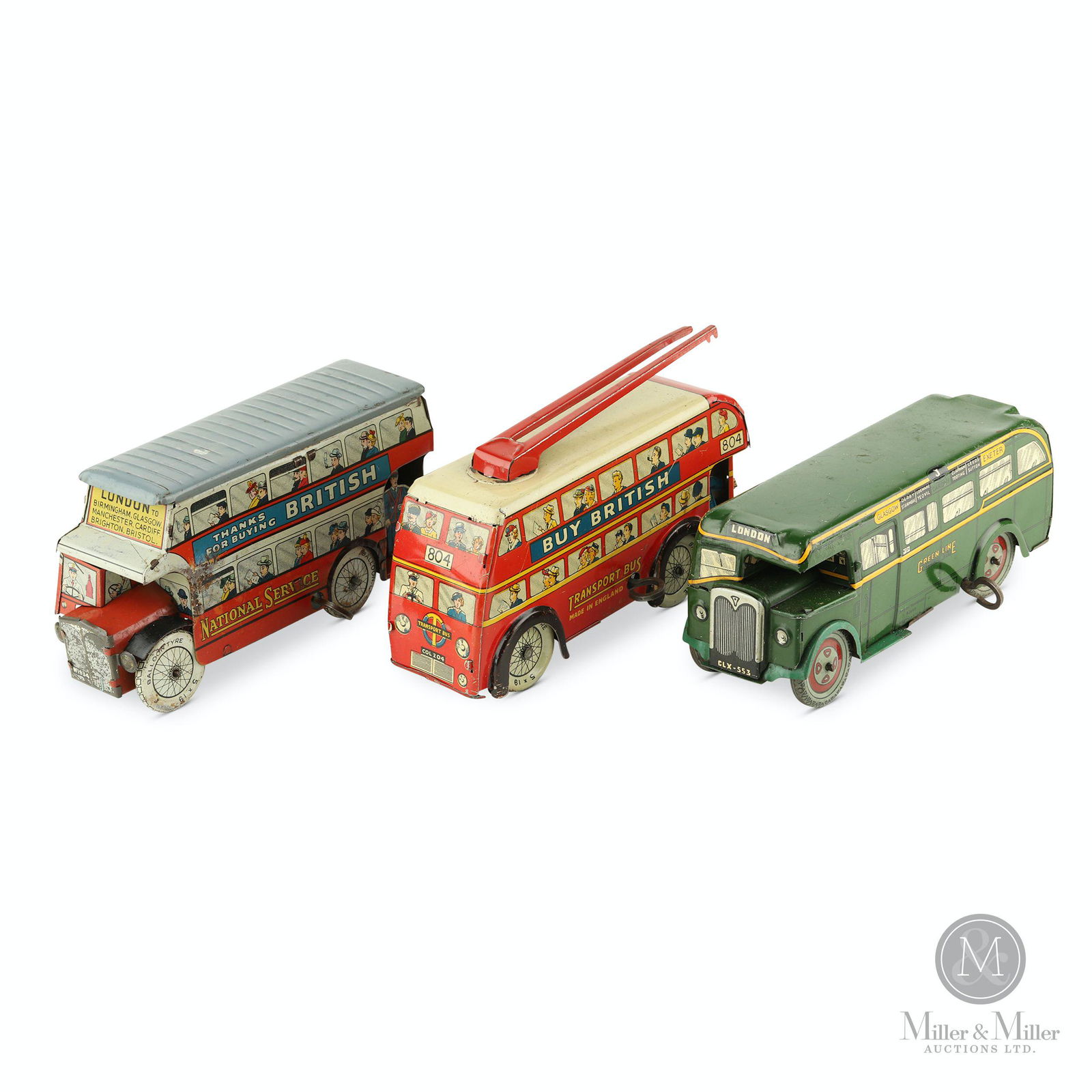 British Tin Litho Double-Decker Buses & Trolley (1 of 13)