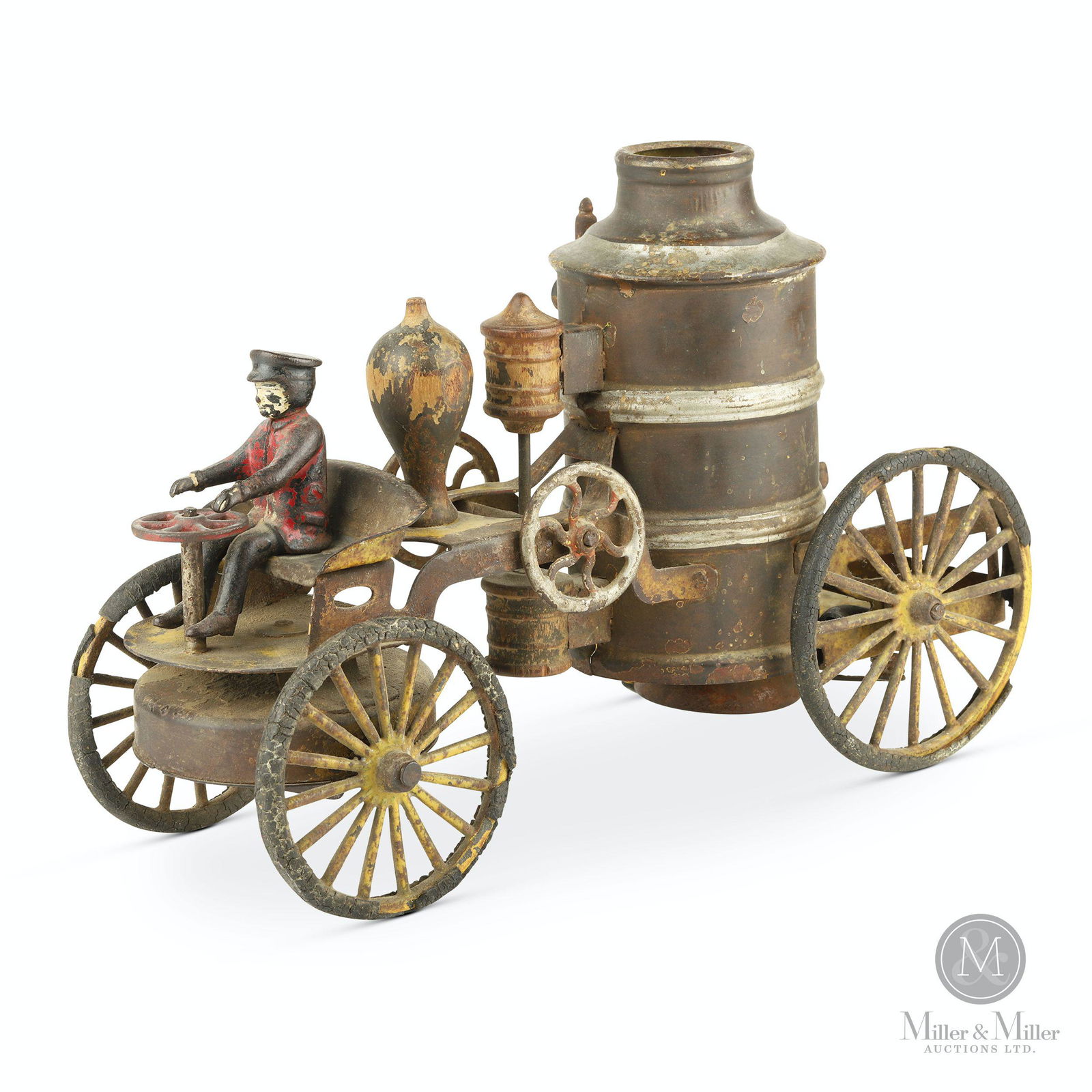 Wilkins, Cast Iron & Tin Wind-up Fire Pumper (1 of 7)