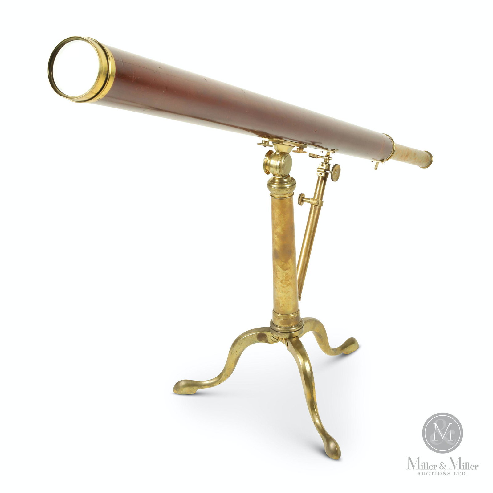 Dollond, English Cased Mahogany Telescope: Large English mahogany cased telescope. 19th Century. The telescope with tapered mahogany barrel, a separate small barrel with eyepiece and two additional eye pieces. Signed, "Dollond, London". The br