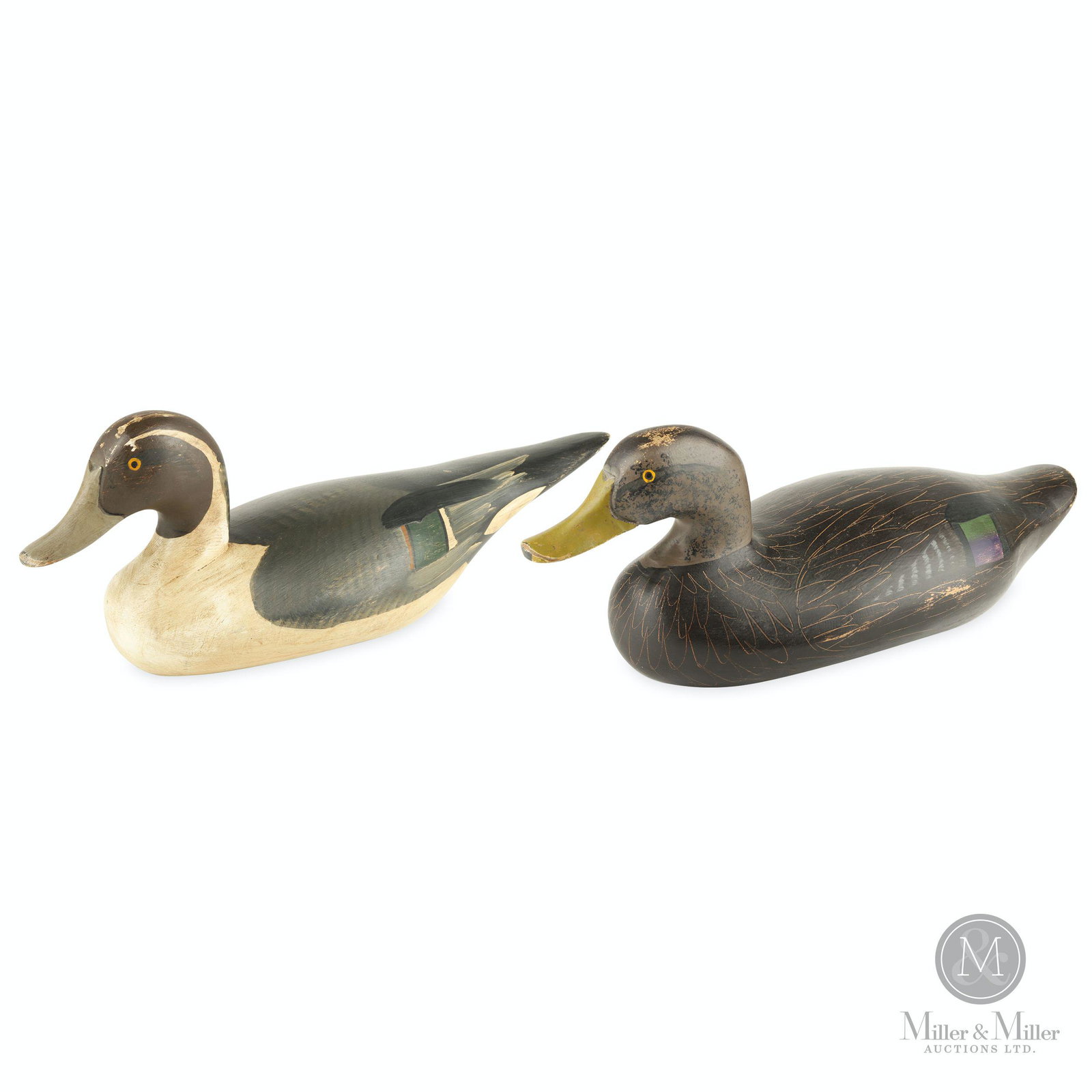 Madison Mitchell Attribute. Pintail Drake & Black Duck: American. Both attributed to Madison Mitchell (Havre de Grace, MD). Circa 1960. The first, a Pintail Drake with excellent paint that appears to be original with only very light shelf wear. Mitchell st