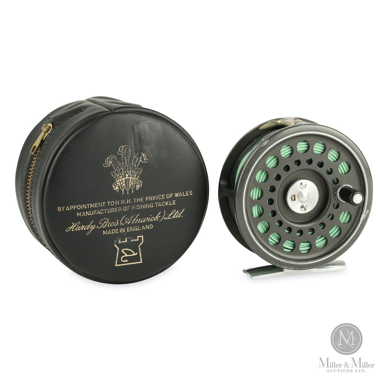 Hardy Bros., The Prince 7/8" Fly Reel: English. Includes padded case. Constant check. Includes fly line. Stamped, "Made in England by Hardy Bros Ltd. / The Prince 7/8". 3 1/4" diameter. Mechanically functioning, fishable. Marty Osler colle