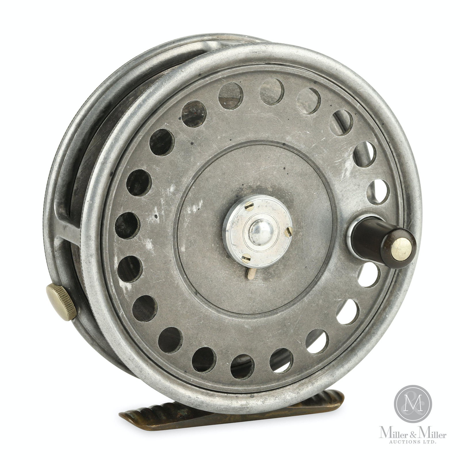Hardy Bros., St. John 3 7/8" Fly Fishing Reel: English. Stamped, "The St. John 3 7/8" / Made by Hardy Bros Ltd. England". 3 7/8" diameter. Mechanically functioning. Marty Osler collection.