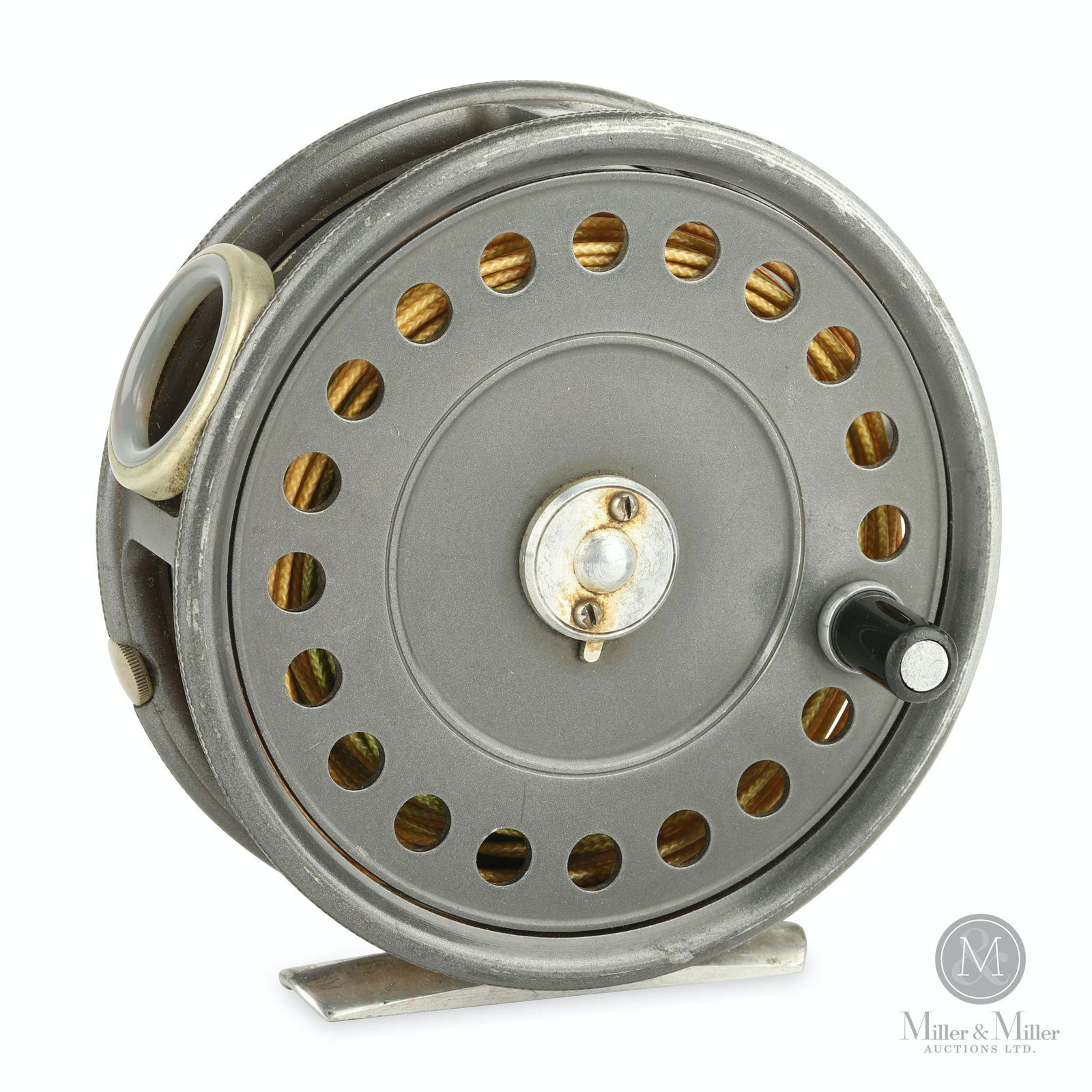 Hardy Bros., St. George 3 3/4" Fly Fishing Reel: English. Stamped, "Made by Hardy Bros Ltd. England / The St. George / 3 3/4" MK2". 3 3/4" diameter. Clear agate line guide is free of cracks. Marty Osler collection.