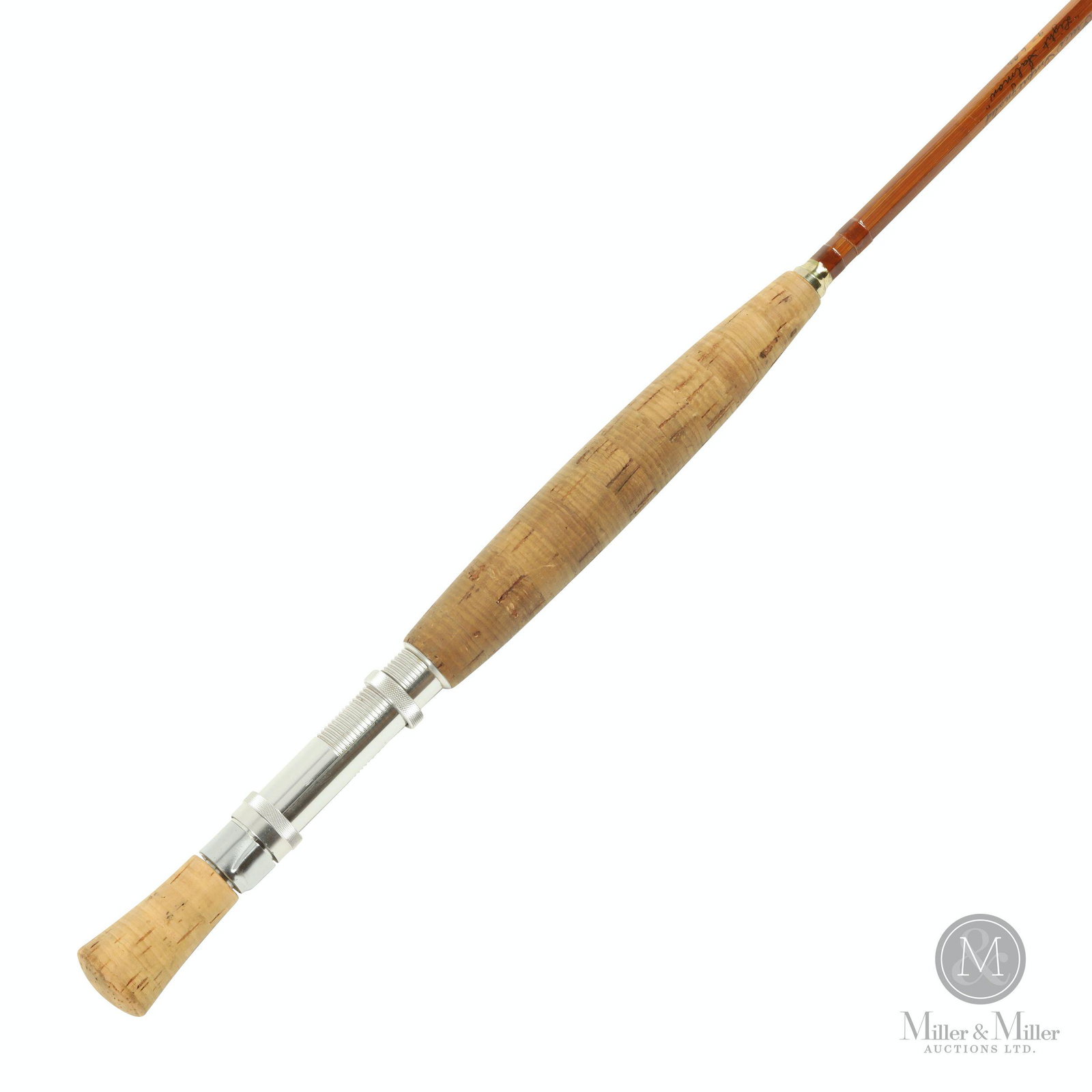 Orvis, Impregnated Light Salmon Bamboo Fishing Rod: Bamboo. Two-piece rod with two tips, 56 3/4", 54 1/2", 54 1/2". Exhibits 1" chip from the edge of the removable butt cap. Marty Osler collection.