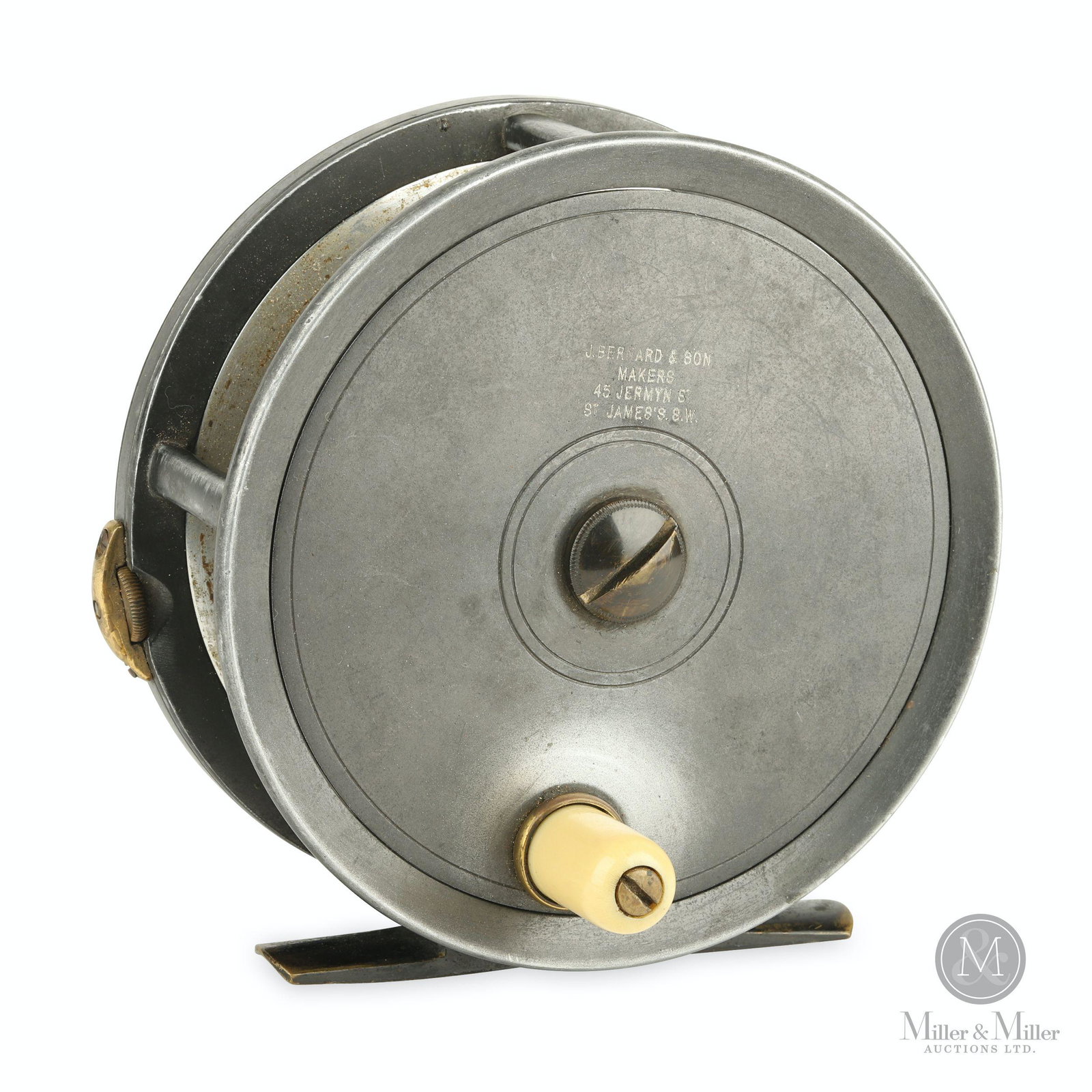 Dingley for J. Bernard & Son Fly Reel: English. Stamped, "J. Bernard & Son Makers 45 Jermyn St. St. James's S.W". 4 7/8" diameter. Mechanically functioning. Marty Osler collection.