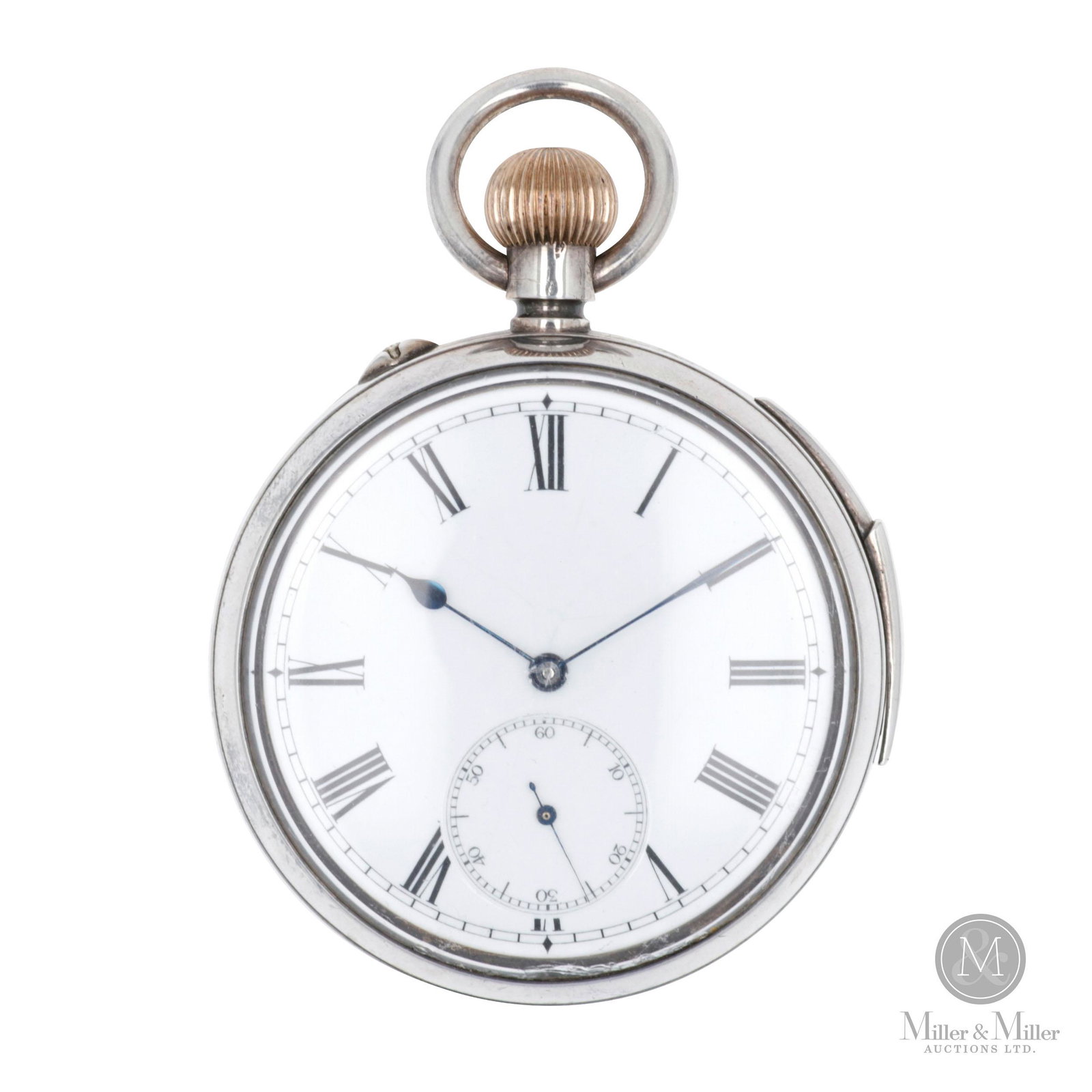 Swiss, Sterling Silver Minute Repeater: Swiss. 53mm case diameter. The case is hallmarked for Sterling Silver on the inner caseback and inner cuvette. Pin-set. Exhibits minor chips from the lower edge of the beveled crystal. The watch was f