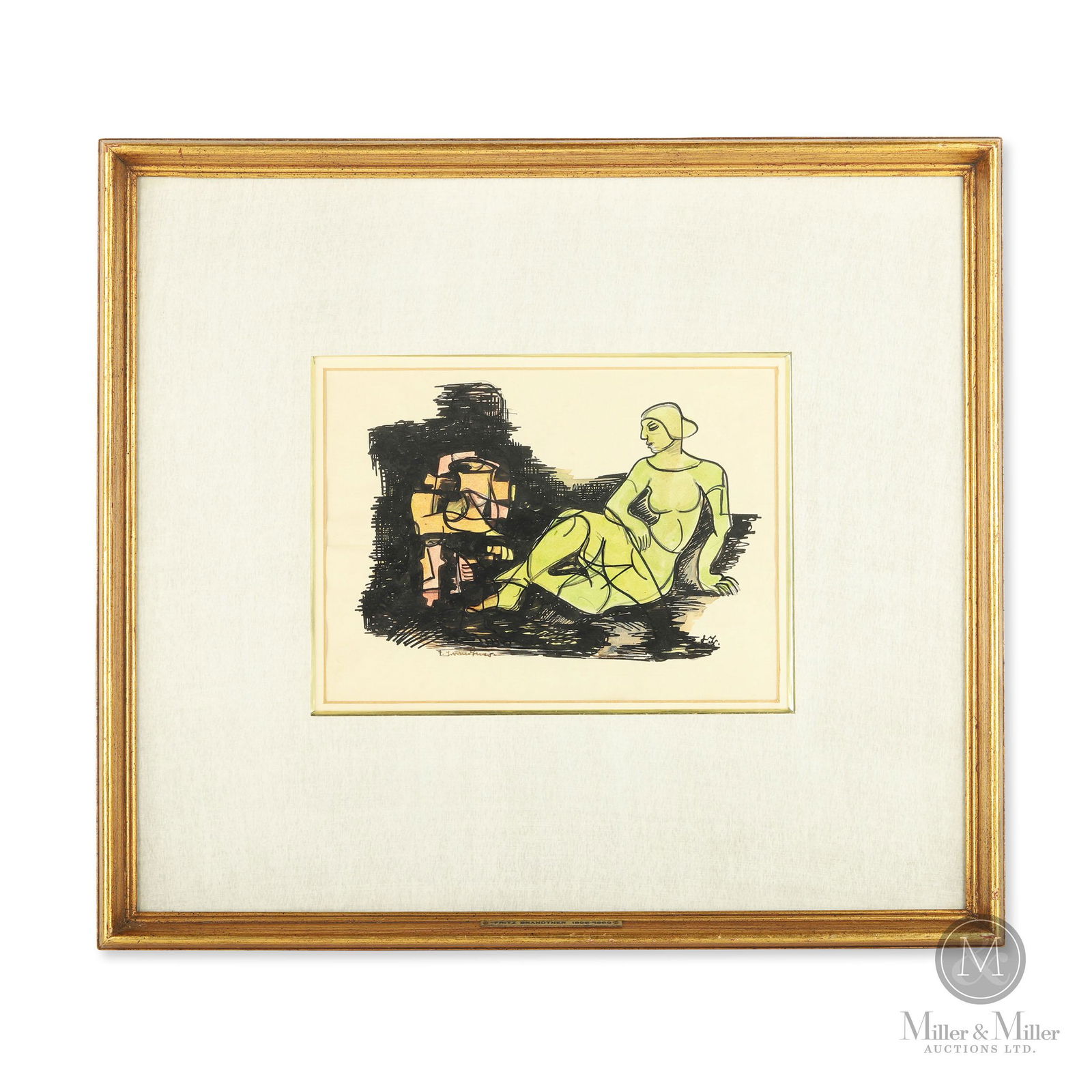 Abstract Figure Study by Fritz Brandtner: An abstract "Figure Study" by Fritz Brandtner. Brandtner moved to Montreal in the 1930s to paint and study, eventually becoming a lecturer at McGill University. His works are found in major private an