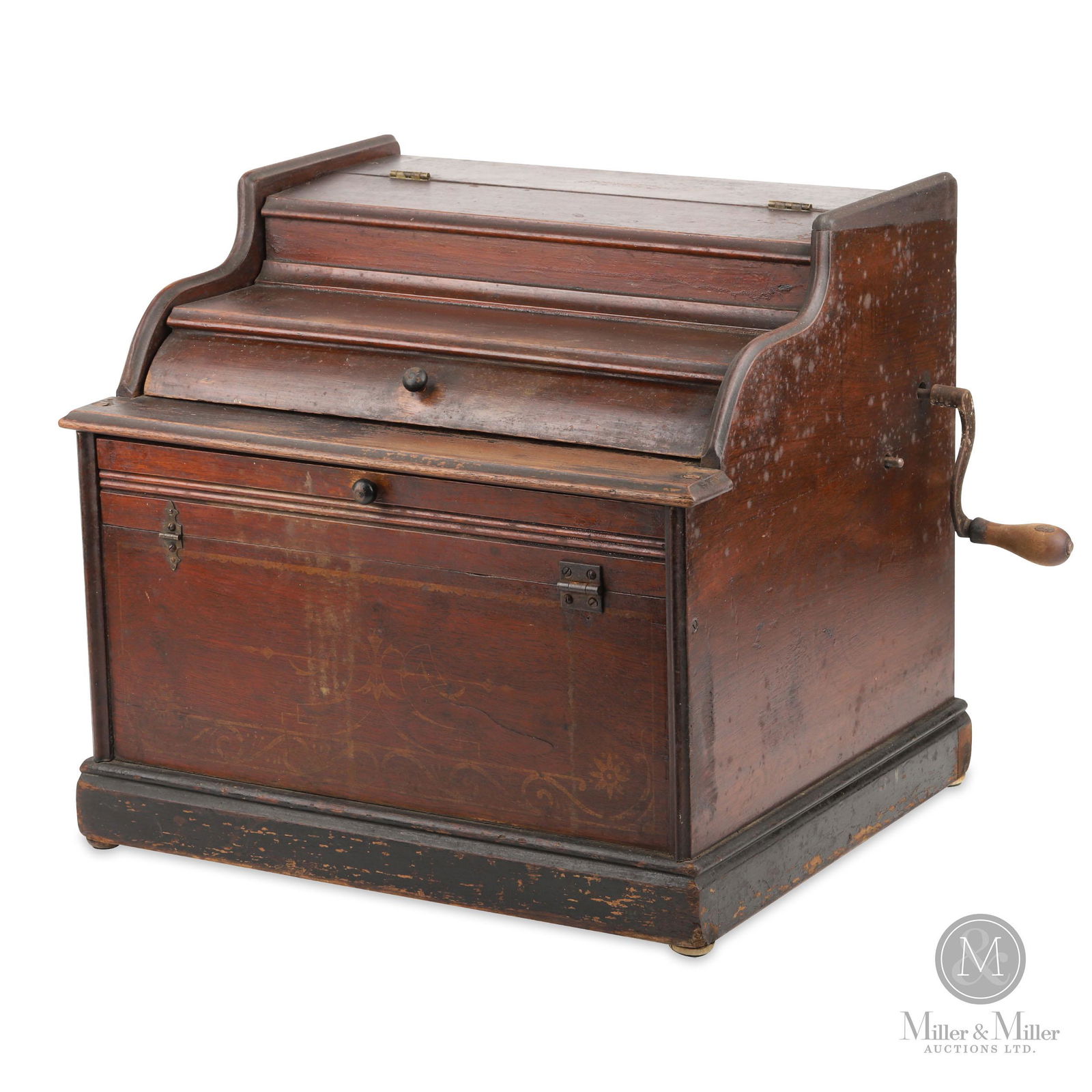 Roller Organ Paper Roll Player: This is an unbranded paper roll organ and includes one paper roll. One of the various types of hand-cranked organs popular in the late 1800s, it plays as the crank is turned. From the Horst Weggler Co