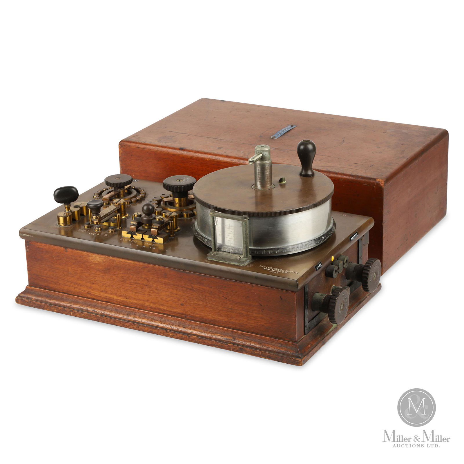 Leeds & Northrup Potentiometer: American. 1920s. Wood case with brass and bakelite components. A potentiometer is a three-terminal resistor with a sliding or rotating contact that forms an adjustable voltage divider. Marked, "The Le