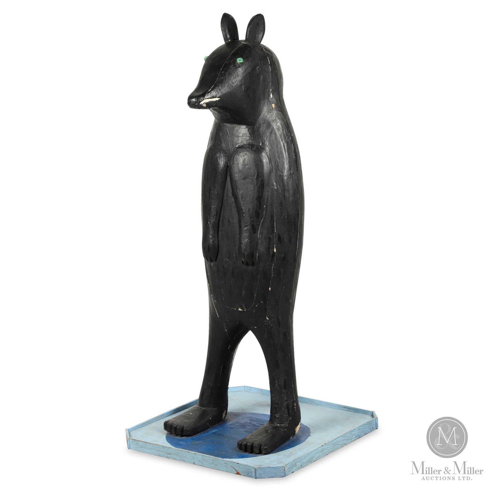 Standing Black Bear Attributed To Sid Howard: Canadian. Ca: 1980. Attributed to Sid Howard, Nova Scotia. What a strong and formidable character this standing black bear from Nova Scotia presents. 45(H) x 20(W) x 21(D)". From the Susan Murray Coll