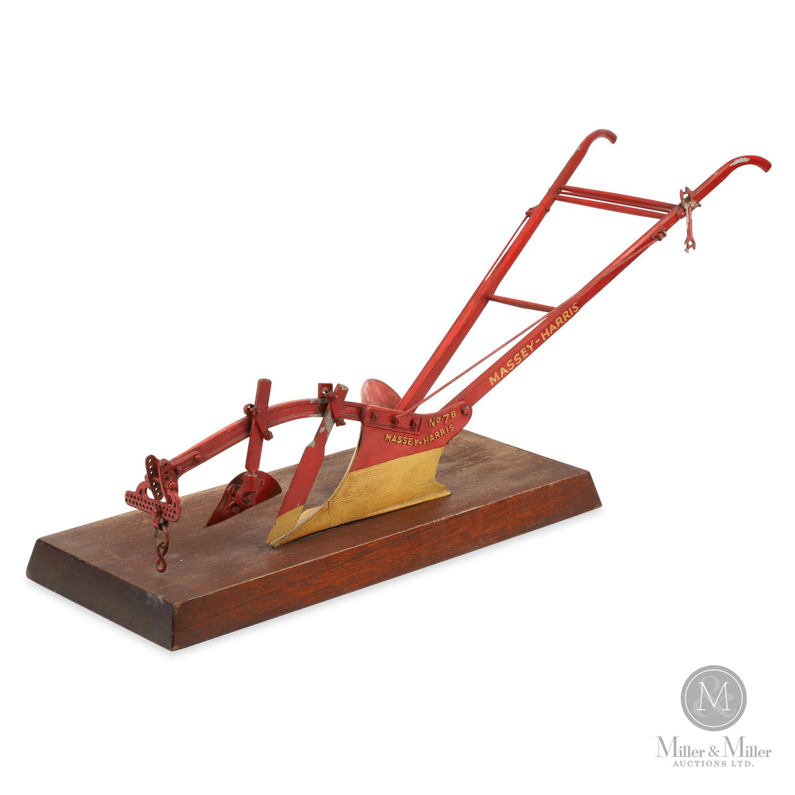 Massey Harris #7B Single Furrow Plow Model: Canadian. A patent model or salesman's sample of a Massey Harris #7B single furrow plow. Casting stamped, "No. 7B Massey-Harris" in casting. The Canadian Patent office granted thousands of patents for