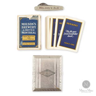 Molson's Playing Cards, Cigarette Case, Pen Knife: Canadian. 1930s. Deck of playing cards is complete. 3.75" x 2.5-3".