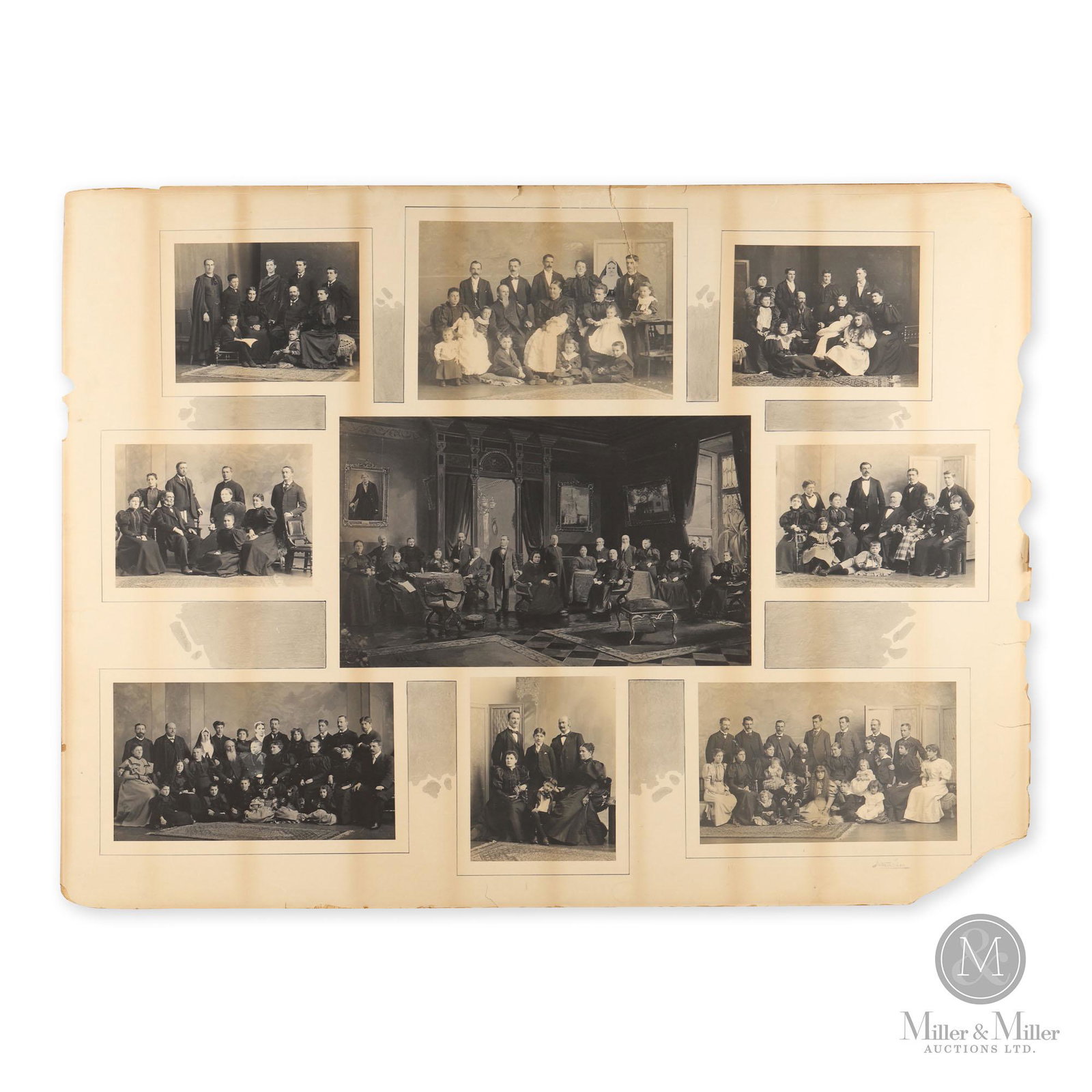 William Notman Photography Showroom Display: Canadian. 1900s. Lithographed paper. Notman was known for composite photography. Each photograph shows Notman's ability to create composite photos. Signed, "Notman and Son" lower right edge. Exhibits 