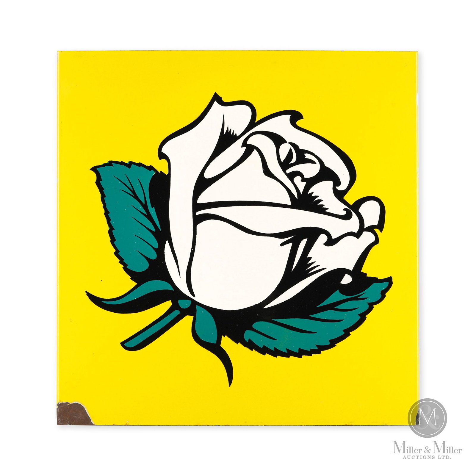 White Rose Station FaÃ§ade Panel: Canadian. 1950s. Double sided porcelain (DSP). One patch of loss at the lower left corner. Minor losses within the flanged ends. Gary Archer Collection. 17.5" x 18".
