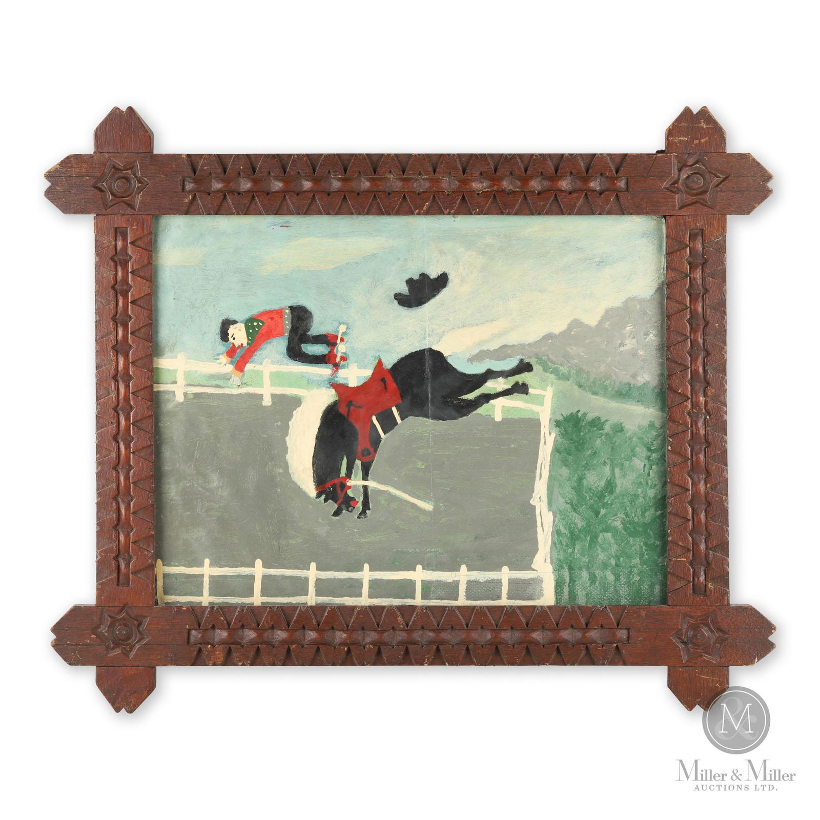 Cowboy Bucked Off Horse Scene in Chip Carved Frame (1 of 5)