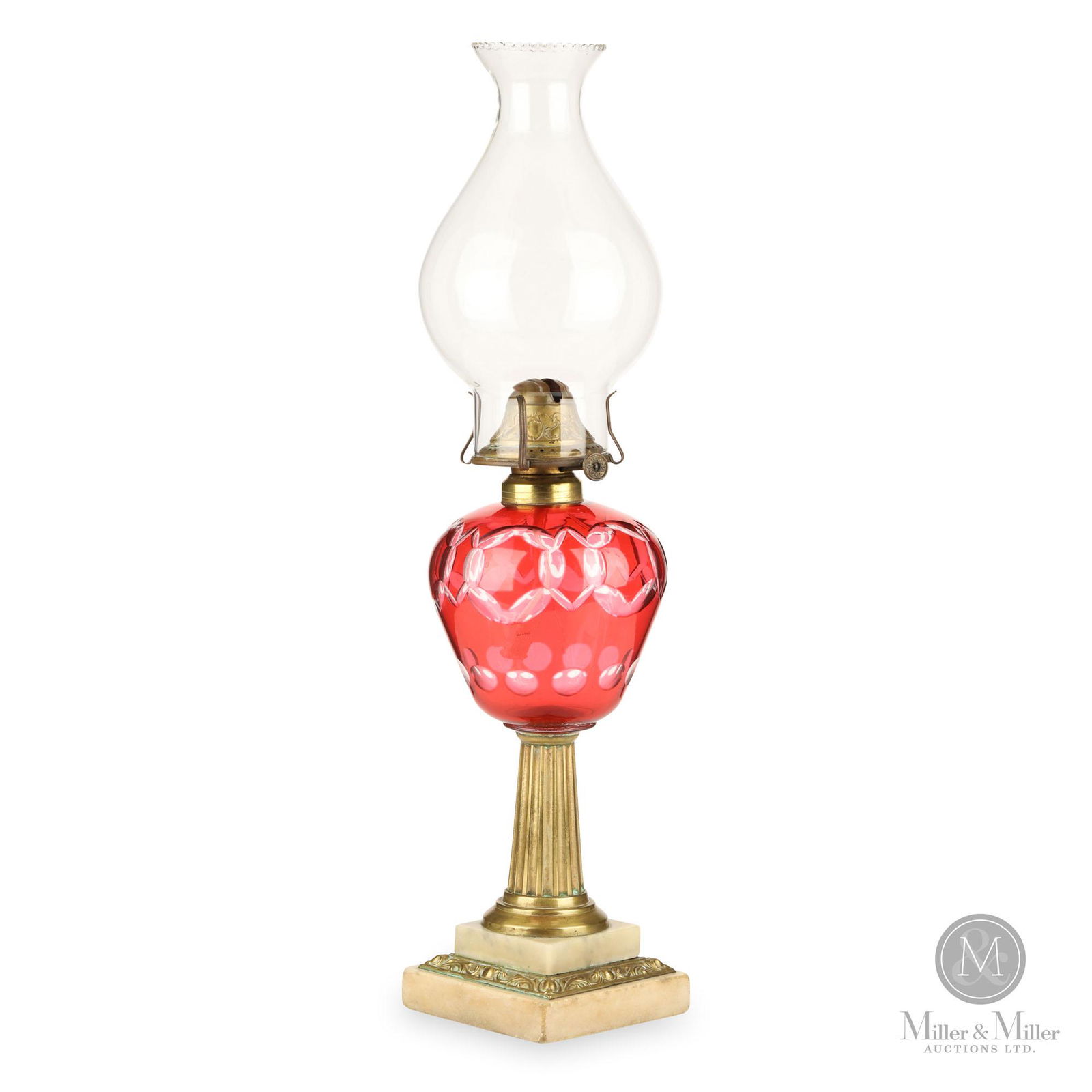 Cranberry Cut Overlay Kerosene Stand Lamp (1 of 13)