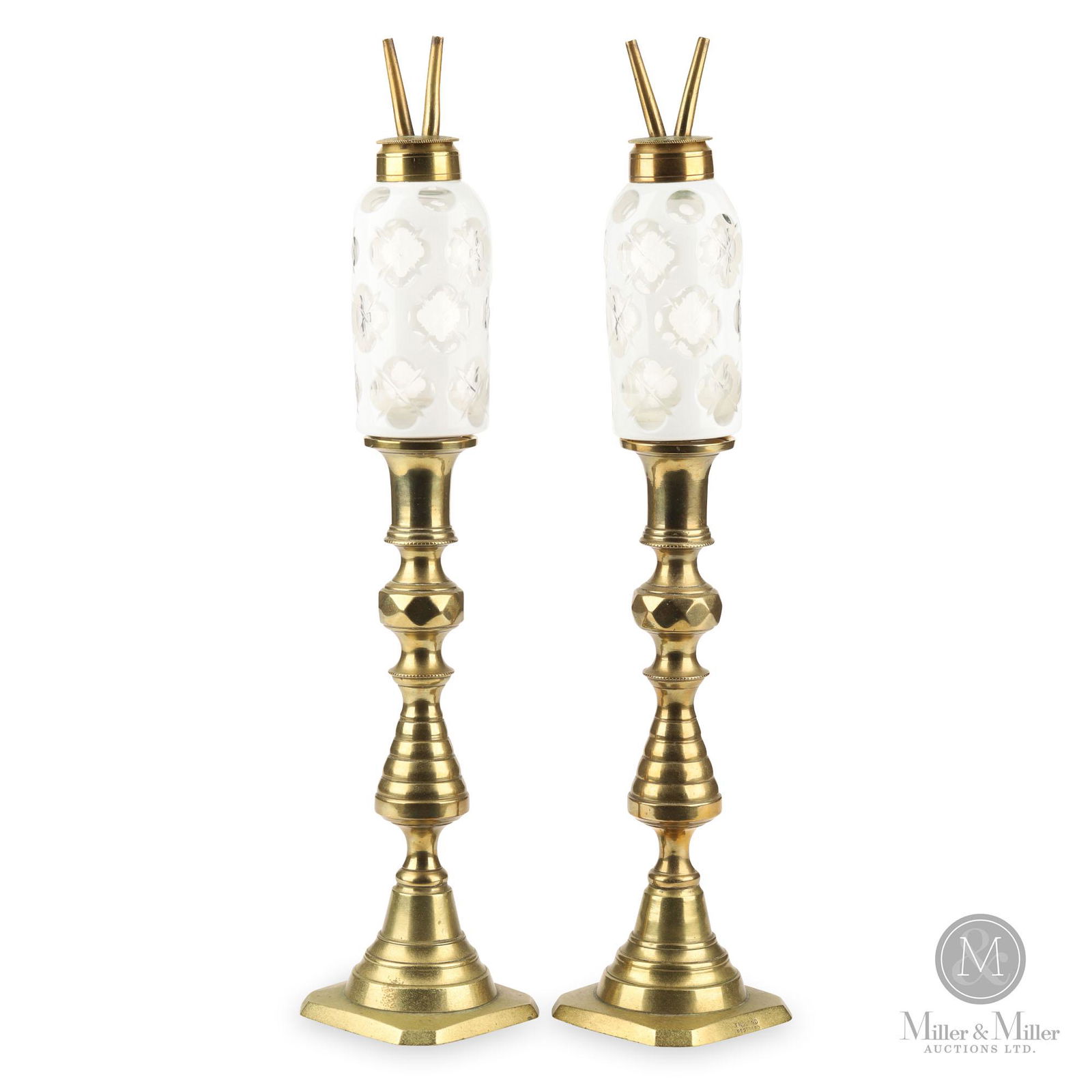 White Cut Overlay Kerosene Peg Lamps (1 of 9)