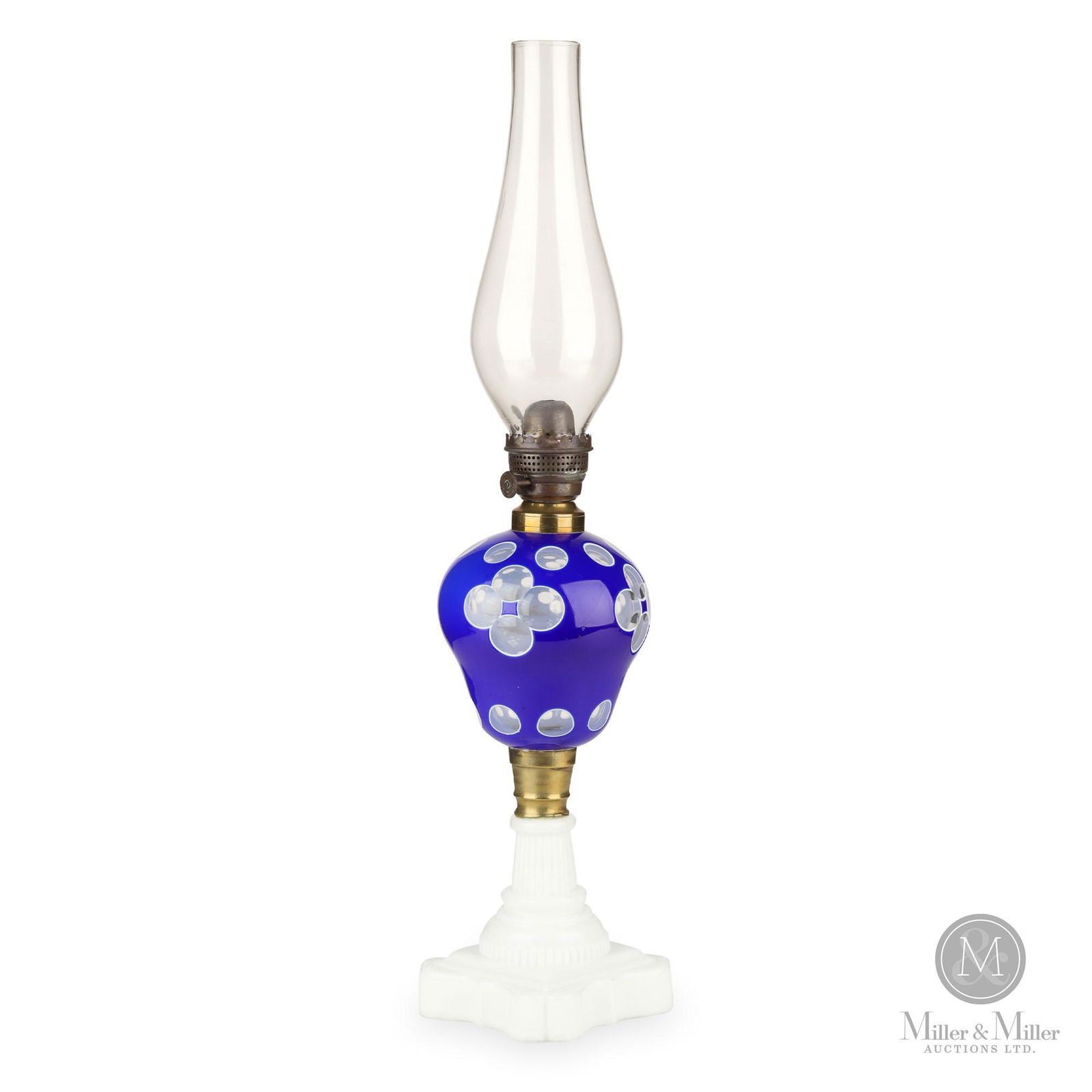 Cut Cobalt Double Overlay Kerosene Stand Lamp (1 of 11)