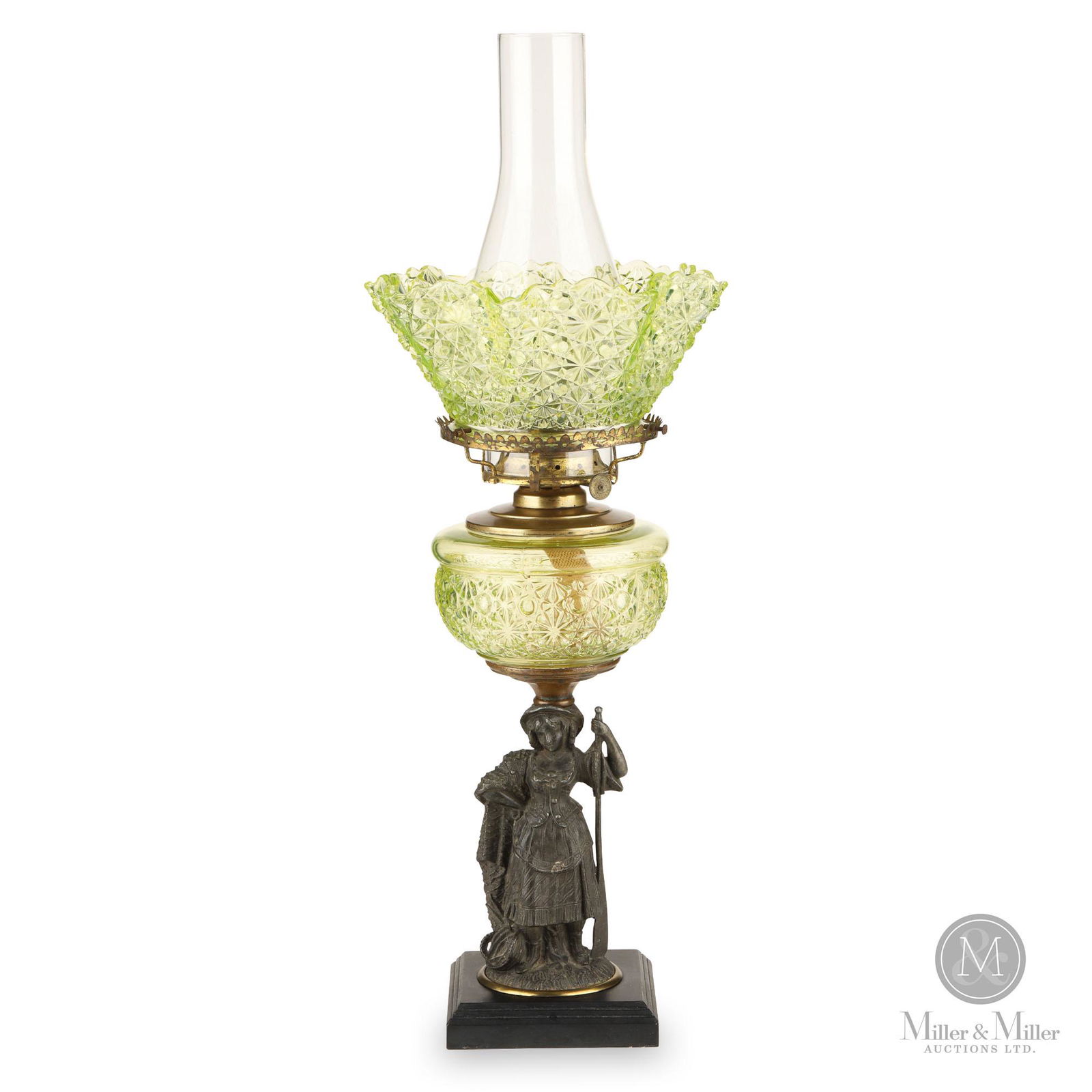 Figural Stem Kerosene Stand Lamp Mar 26, 2023 Miller & Miller