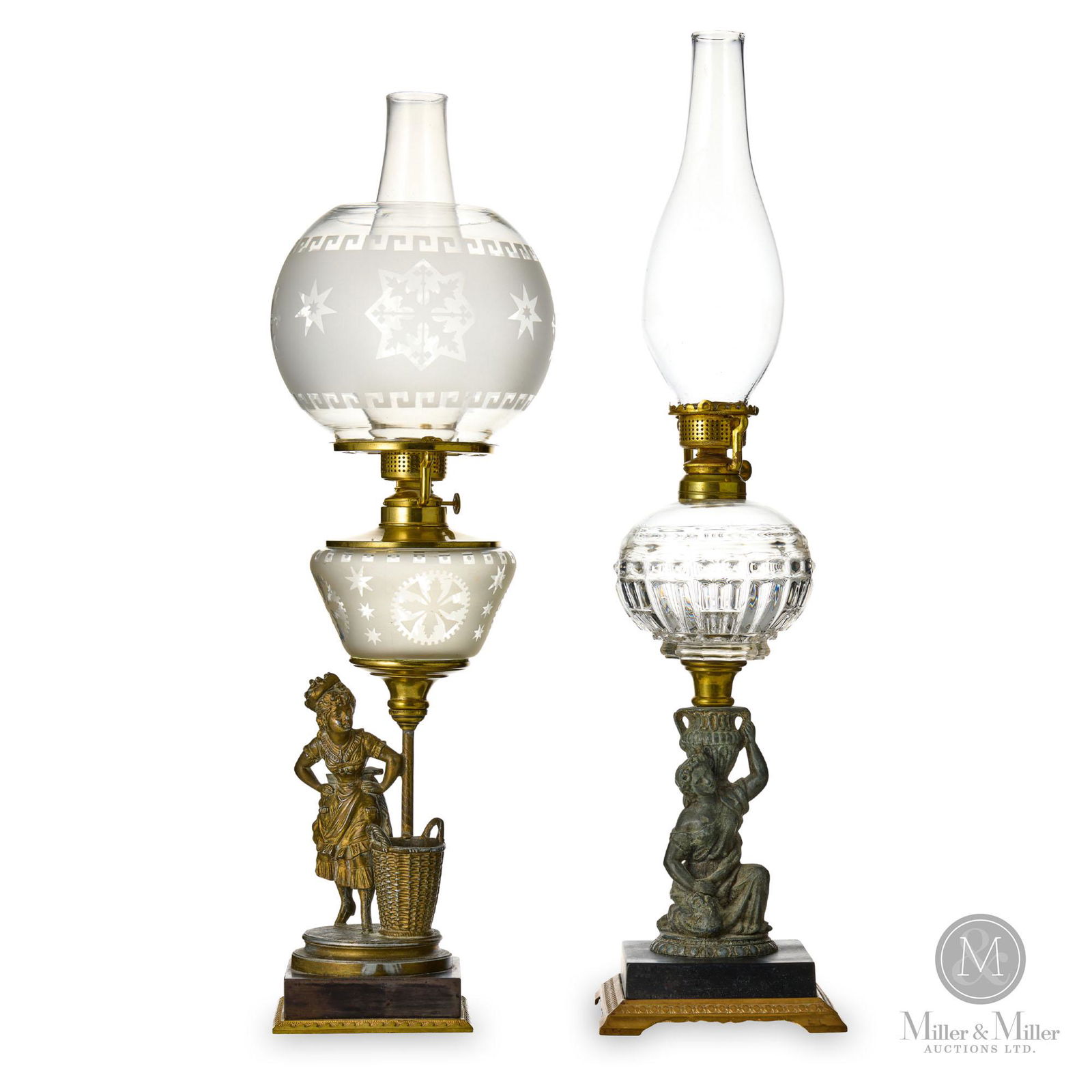 Pair of Figural Stem Kerosene Lamps Mar 26, 2023 Miller & Miller