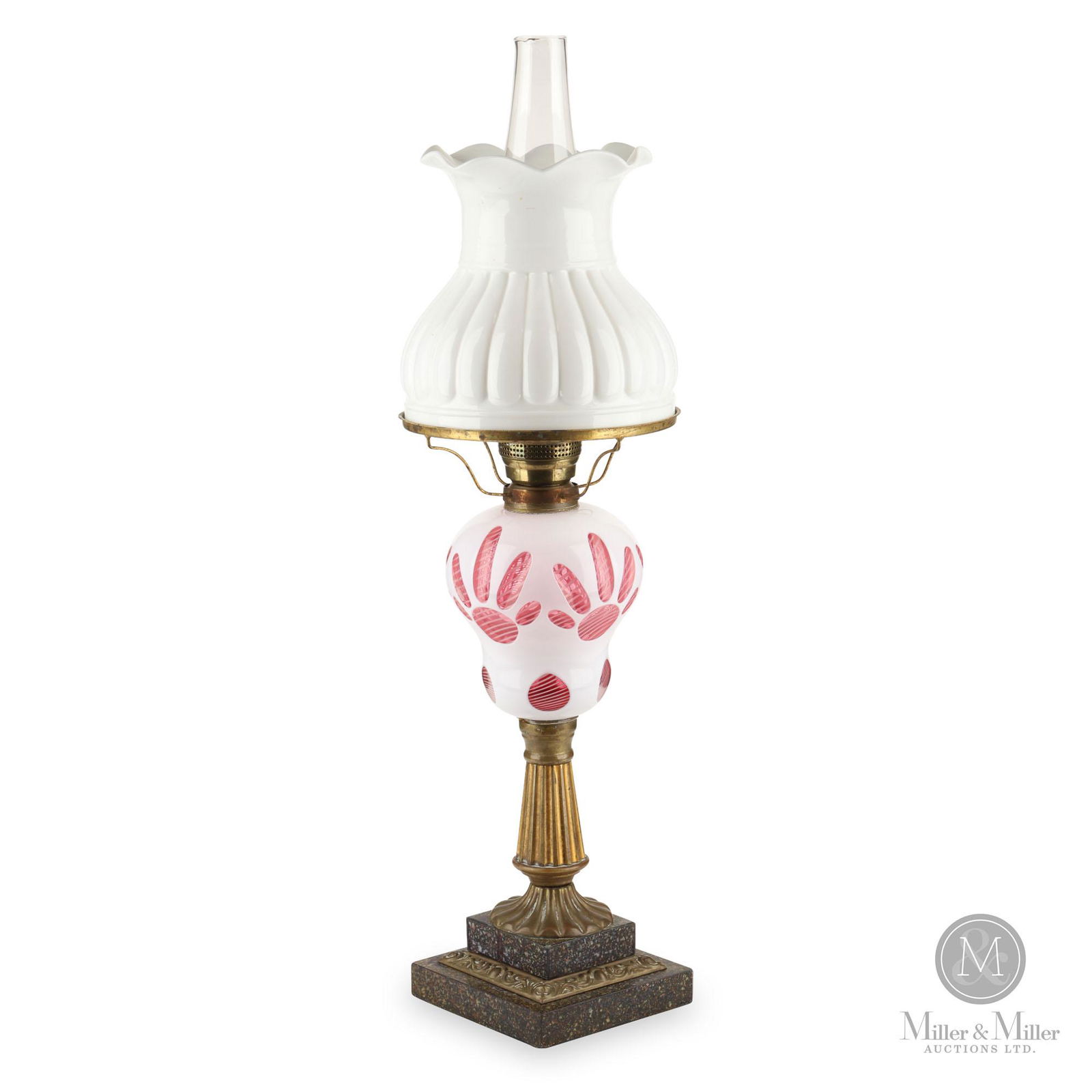 Cranberry Cut Overlay "Bear Paw" Stand Lamp (1 of 13)