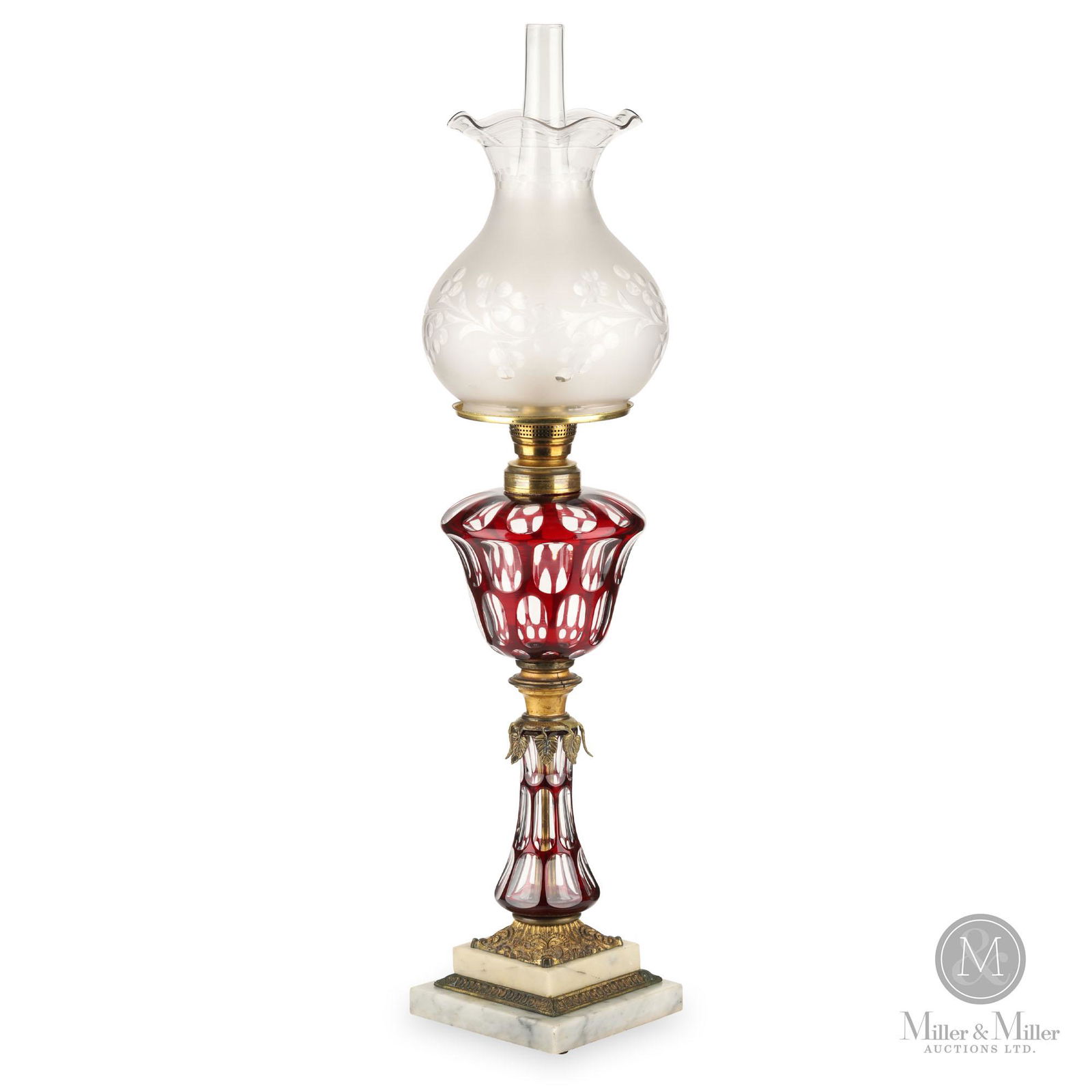 Rose Cut Overlay Kerosene Banquet Stand Lamp (1 of 13)