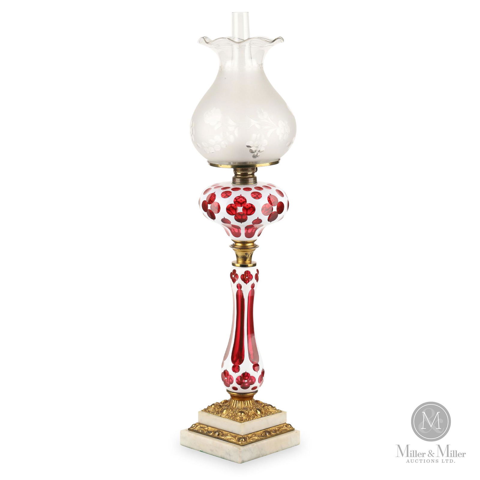 Ruby Cut Overlay Kerosene Stand Lamp (1 of 13)