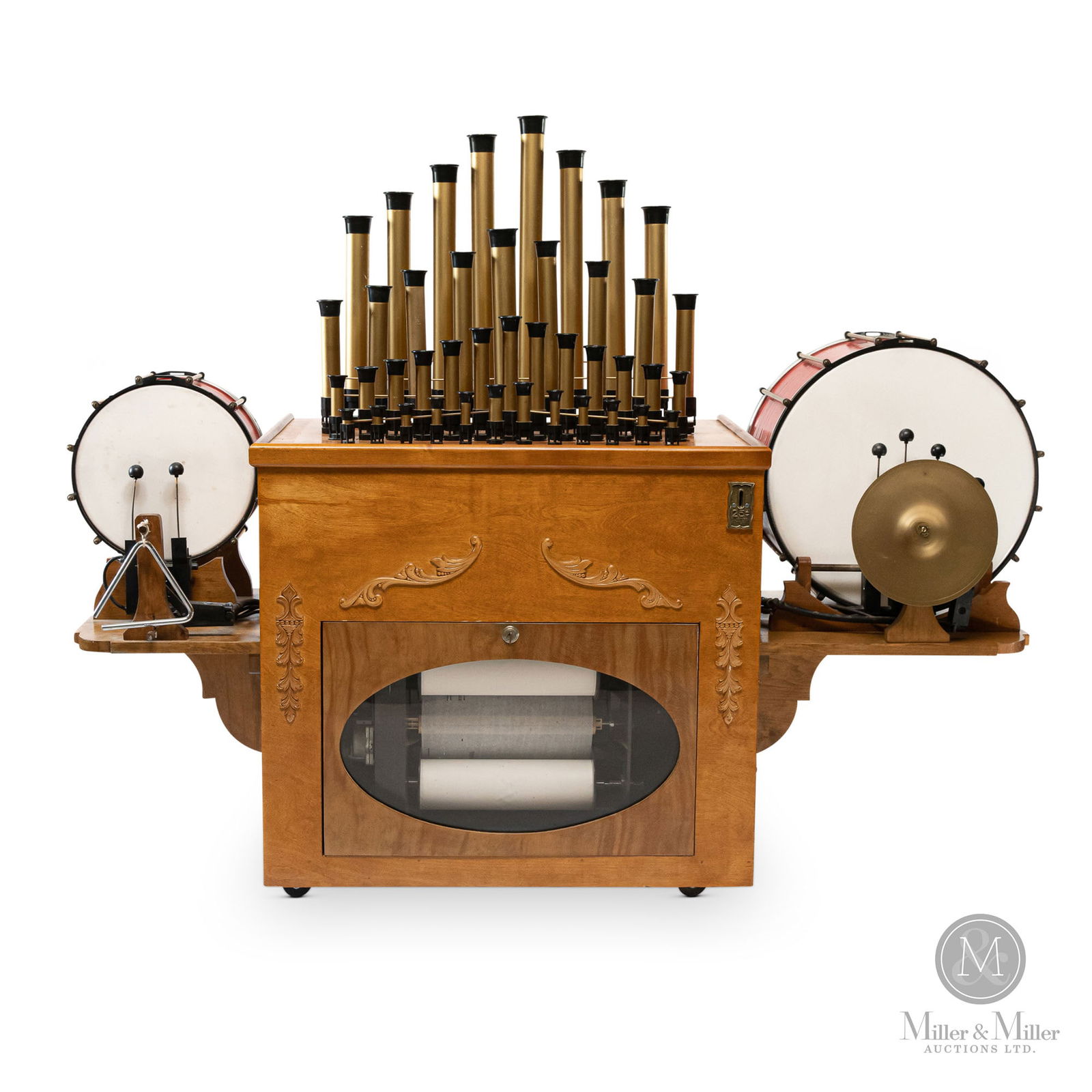 Ragtime 42-Note Calliope: American. 1990s. Made by Ragtime Player Piano Company of California. This calliope played on the Port Dalhousie, Ontario carousel for one year. It is modeled after the tangley calliope of the 1920s an