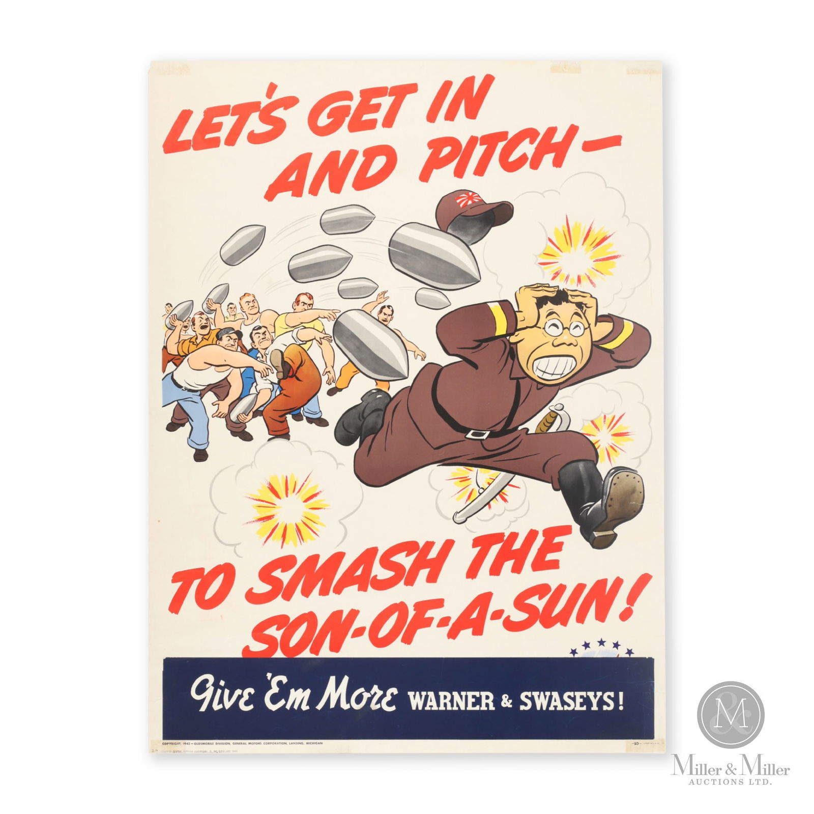 WWII General Motors "Let's Get In and Pitch" Propaganda Poster (1 of 6)
