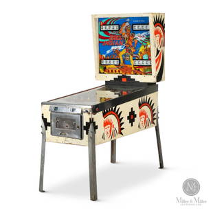Gottlieb's Big Indian Pinball Machine: American. Circa 1974. This Western-themed pinball is a 5-drop target game with a vari-target and countdown bonus. Gottlieb was the premier manufacturer of Western-themed pinballs like this one. 71" x