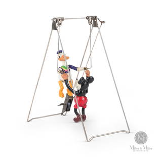 Disney Mickey Mouse & Donald Duck Acrobats: Japanese. 1930s. Painted celluloid. Stamped on each figure's side. Quality control stamp above Donald's tail. 11.5" x 10.5" x 5.25". The Howie Meyer Legacy Collection.