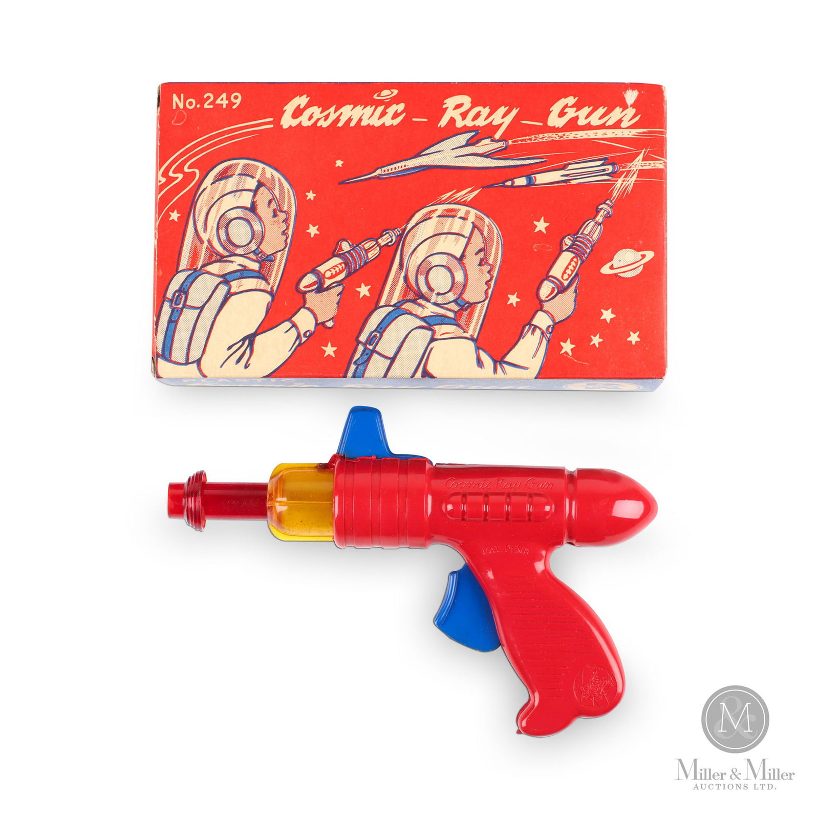 Ranger Steel Products Co. No. 249 Plastic Cosmic Ray Gun: American. 1950s. Plastic. Marked on box and holster of toy. Box: 1.75" x 8" x 4.75". The Howie Meyer Legacy Collection.