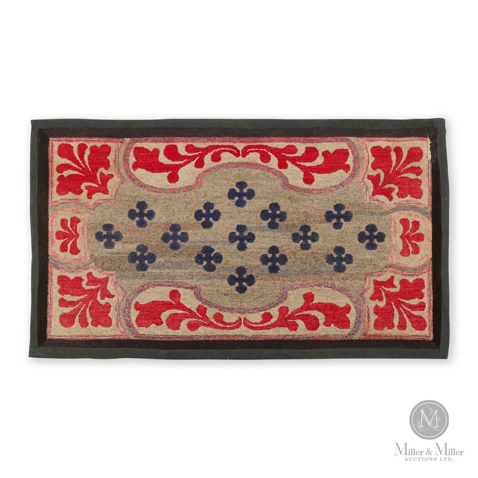 Hooked rug with blue crosses and red garlands (1 of 5)