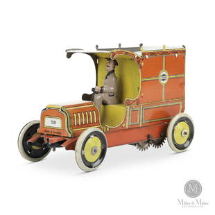 Greppert & Kelch Delivery Truck: German. 1920s. Lithographed tin. Marked, "G & K", on side panels of truck. 3.75" x 6" x 3.25".