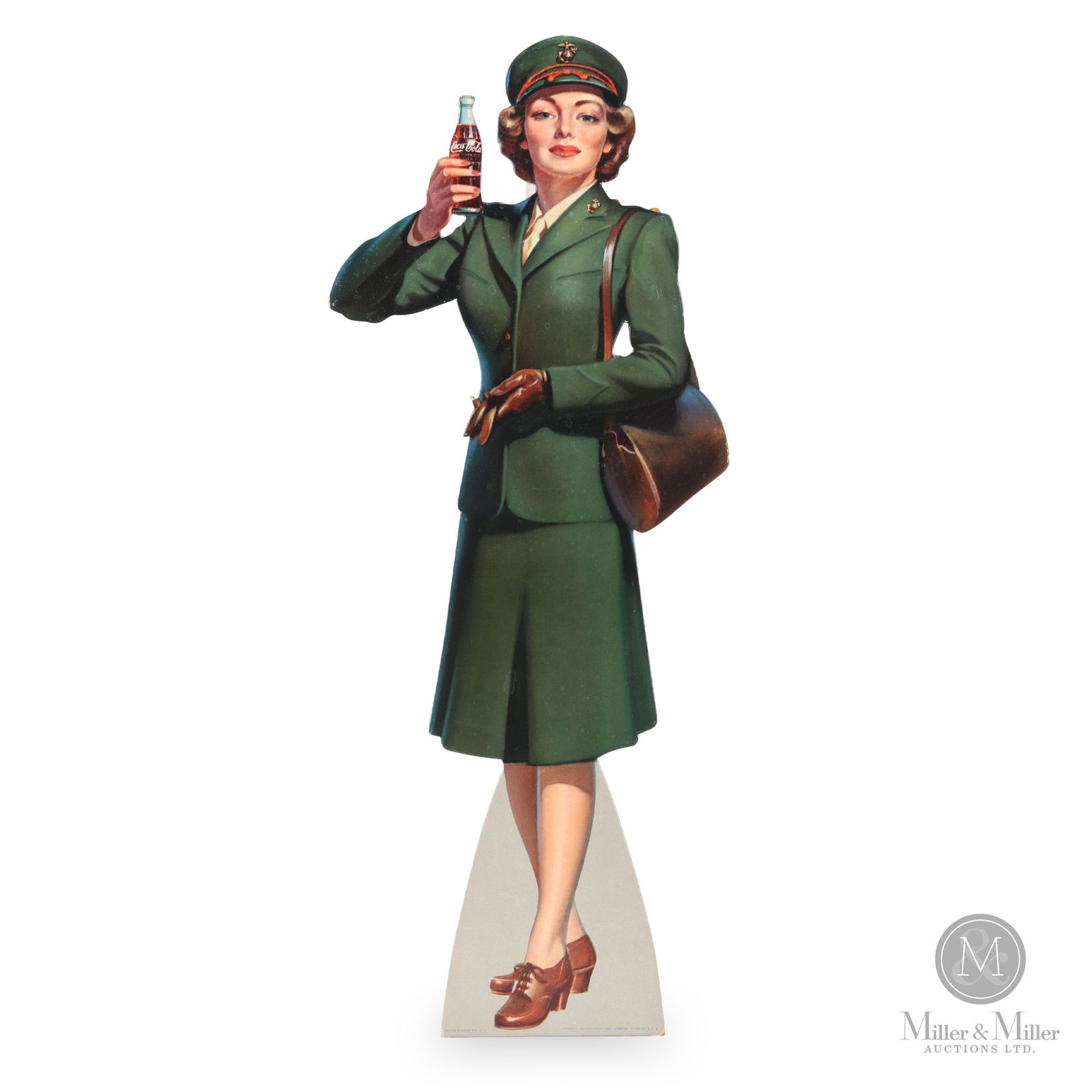 Easel back Coca-Cola Cardboard 1943 depicting service woman enjoying a coke. (1 of 6)