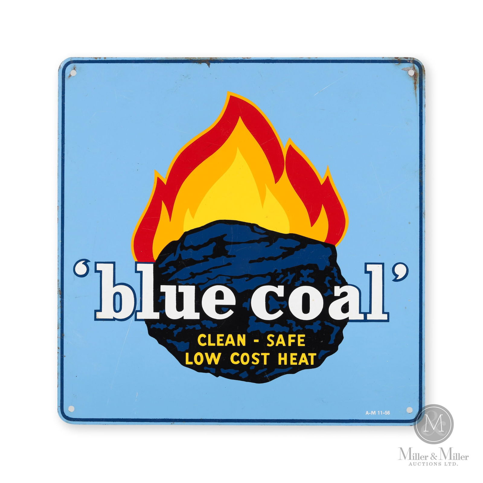 D.L. & W. Blue Coal Sign: American. 1956. Single-sided tin (SST). Marked, "A-M 11-56", bottom right edge. 12" x 12". From the William Robert Wilson Collection.