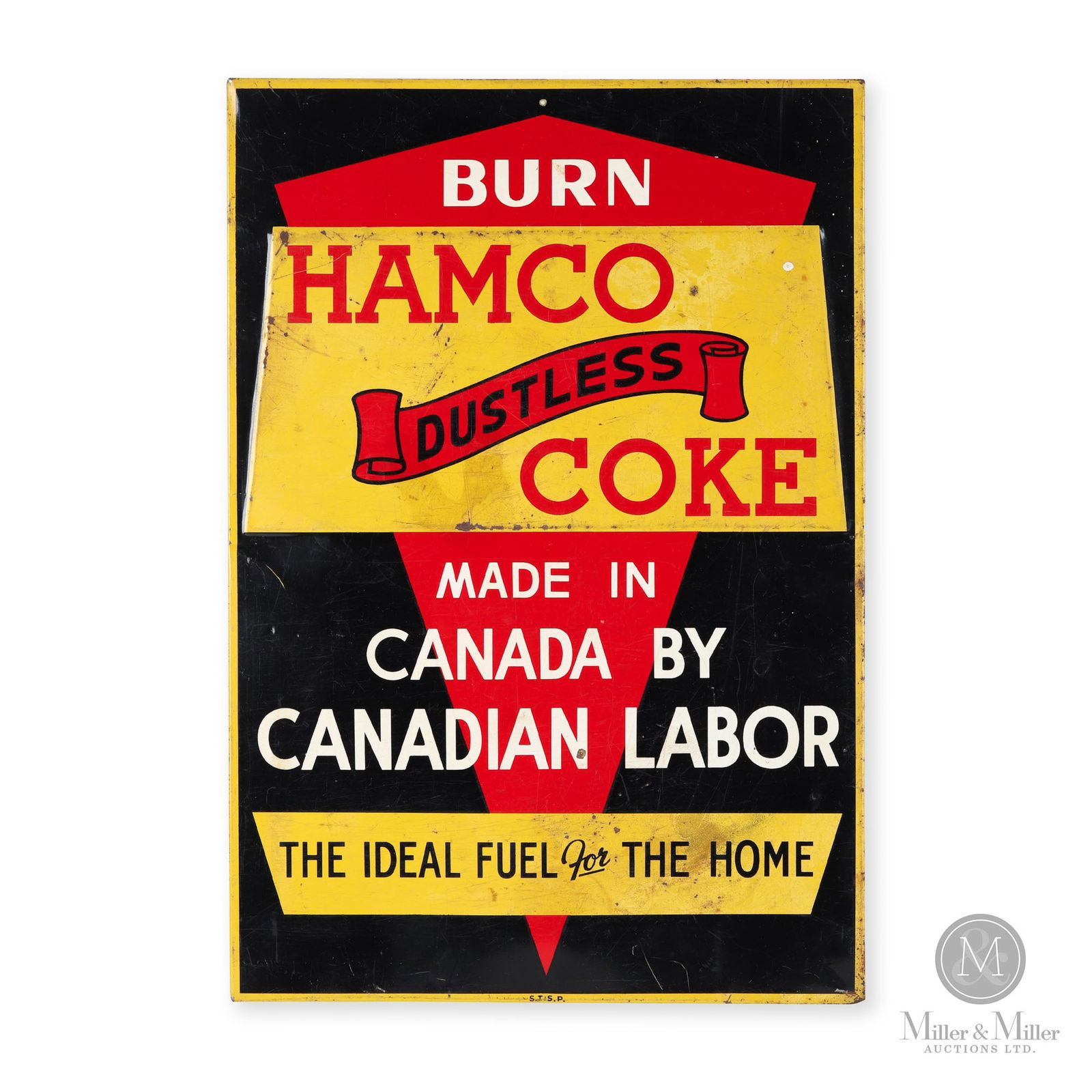 Hamco Dustless Coke Sign: Canadian. 1950s. Single-sided tin (SST). Marked, "STSP", bottom center edge. 19" x 13.25". From the William Robert Wilson Collection.