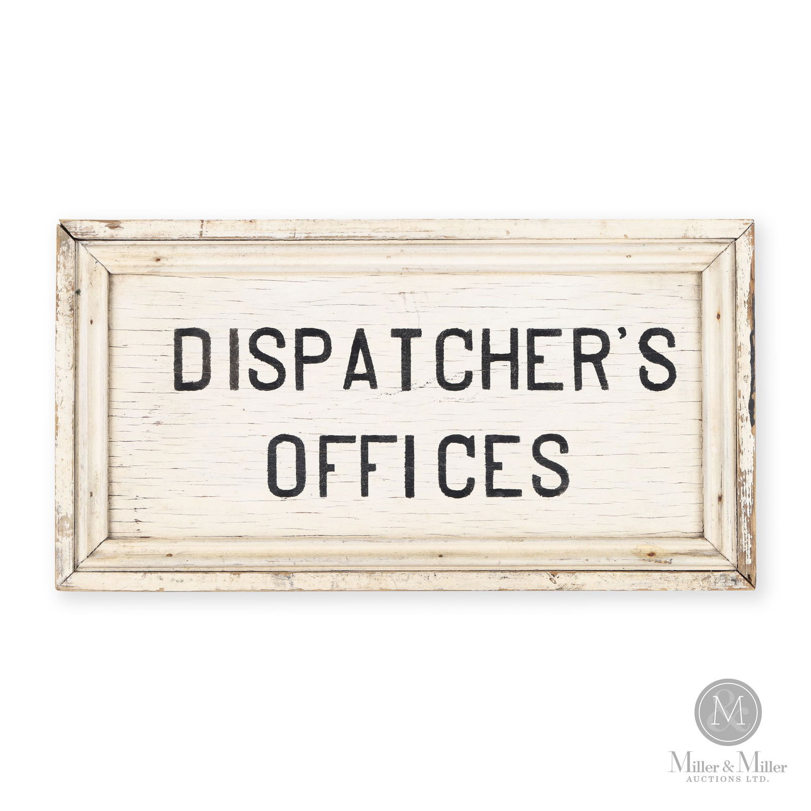 Railway Dispatcher's Offices Sign: Canadian. 1940s. Single-sided painted wood. 9" x 17" x 1.75". From the William Robert Wilson Collection.