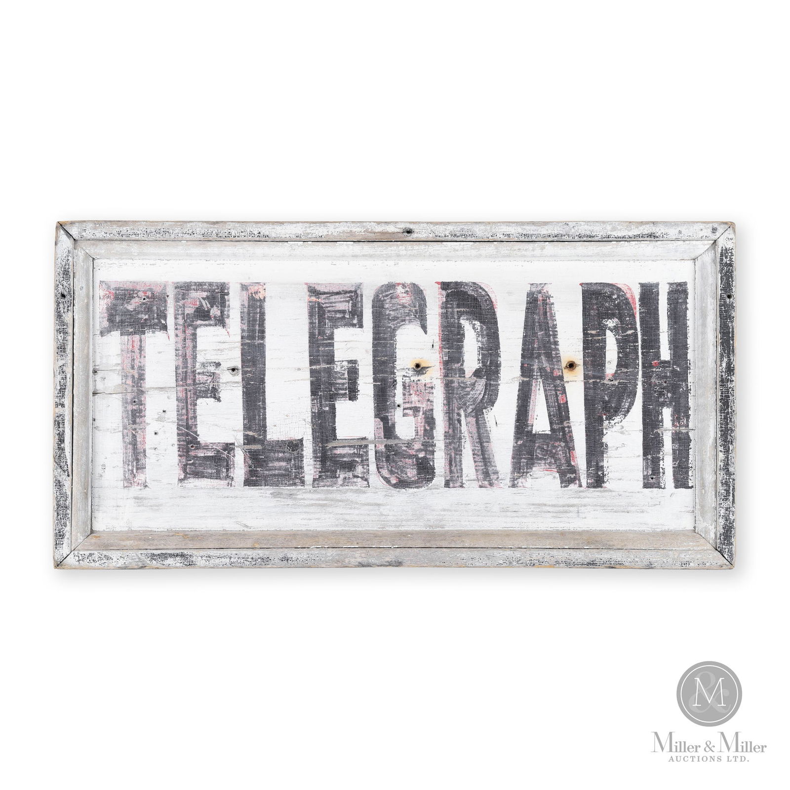 Railway Station Telegraph Sign: Canadian. 1910s. Single-sided painted wood. 13" x 25.5" x 1.75". From the William Robert Wilson Collection.