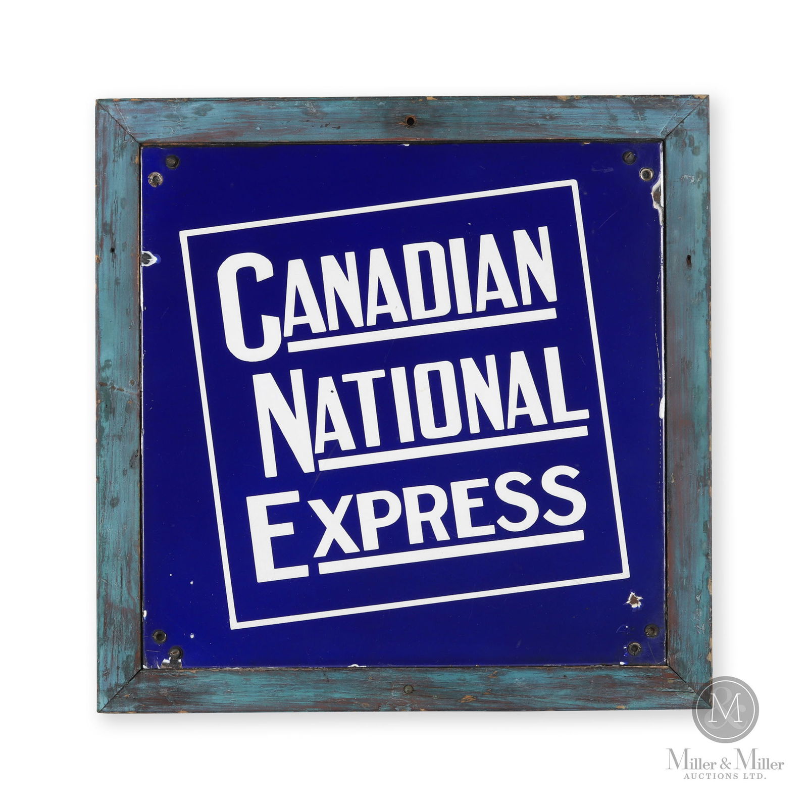 Canadian National Express Sign: Canadian. 1930s. Single-sided porcelain (SSP). Sign without frame measures 16" x 16". From the William Robert Wilson Collection.